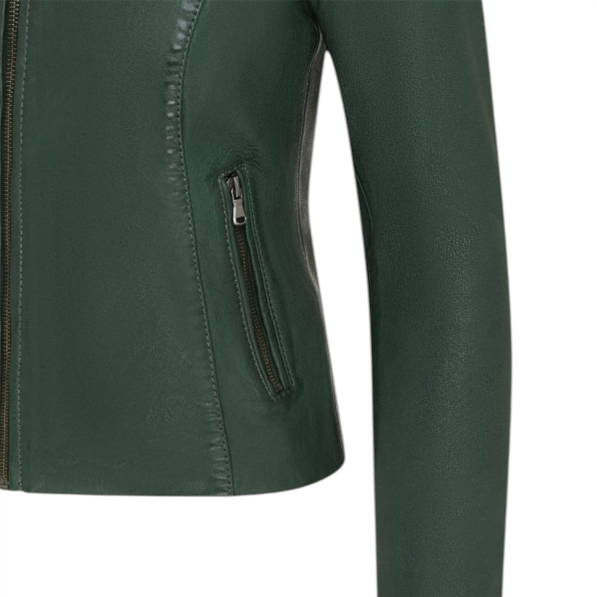 Womens Leather Stand Collar Racer Biker Jacket - 181