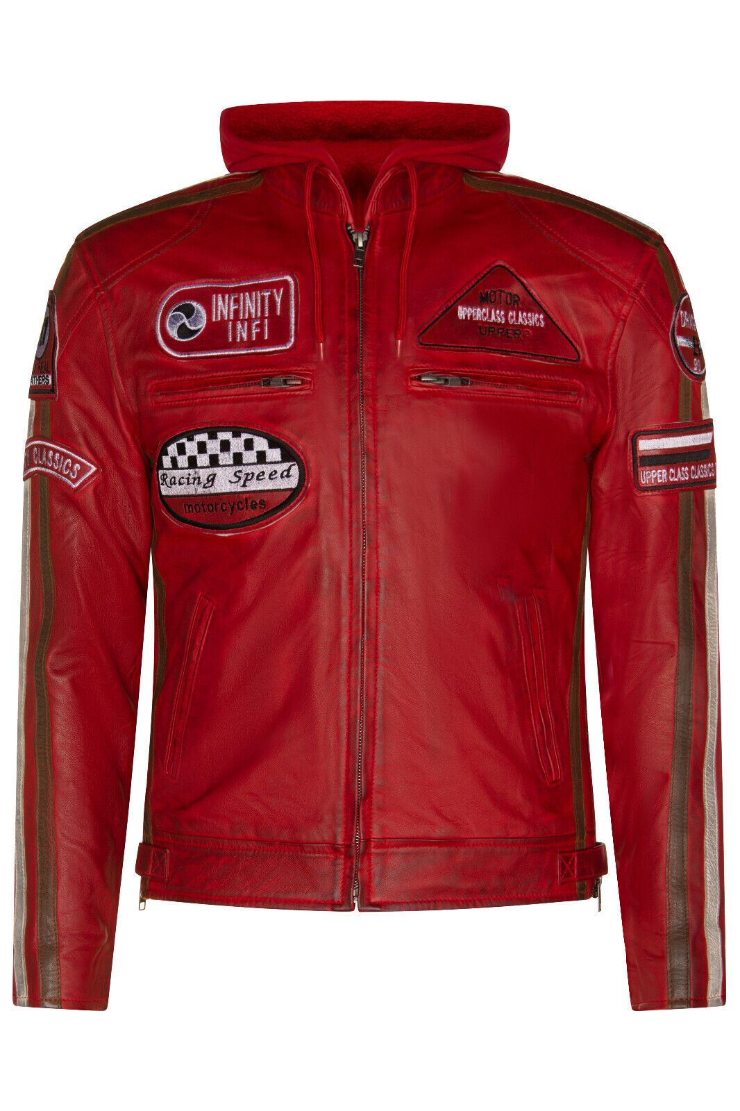 Mens Racing Hooded Leather Biker Jacket-Clovelly