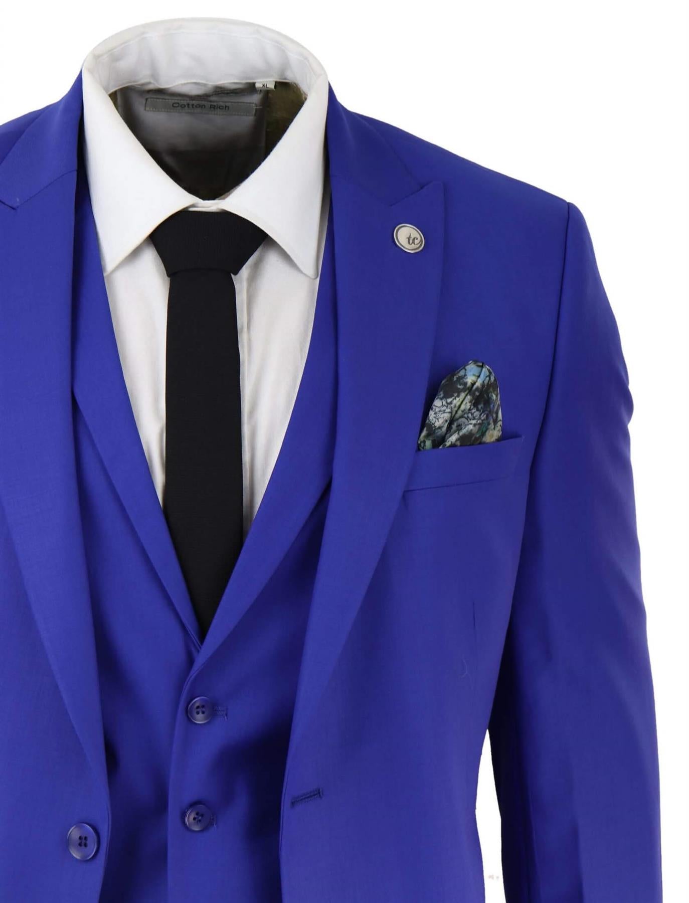 Mens 3 Piece Royal Blue Tailored Fit Complete Suit Best Man Groom Prom Wedding