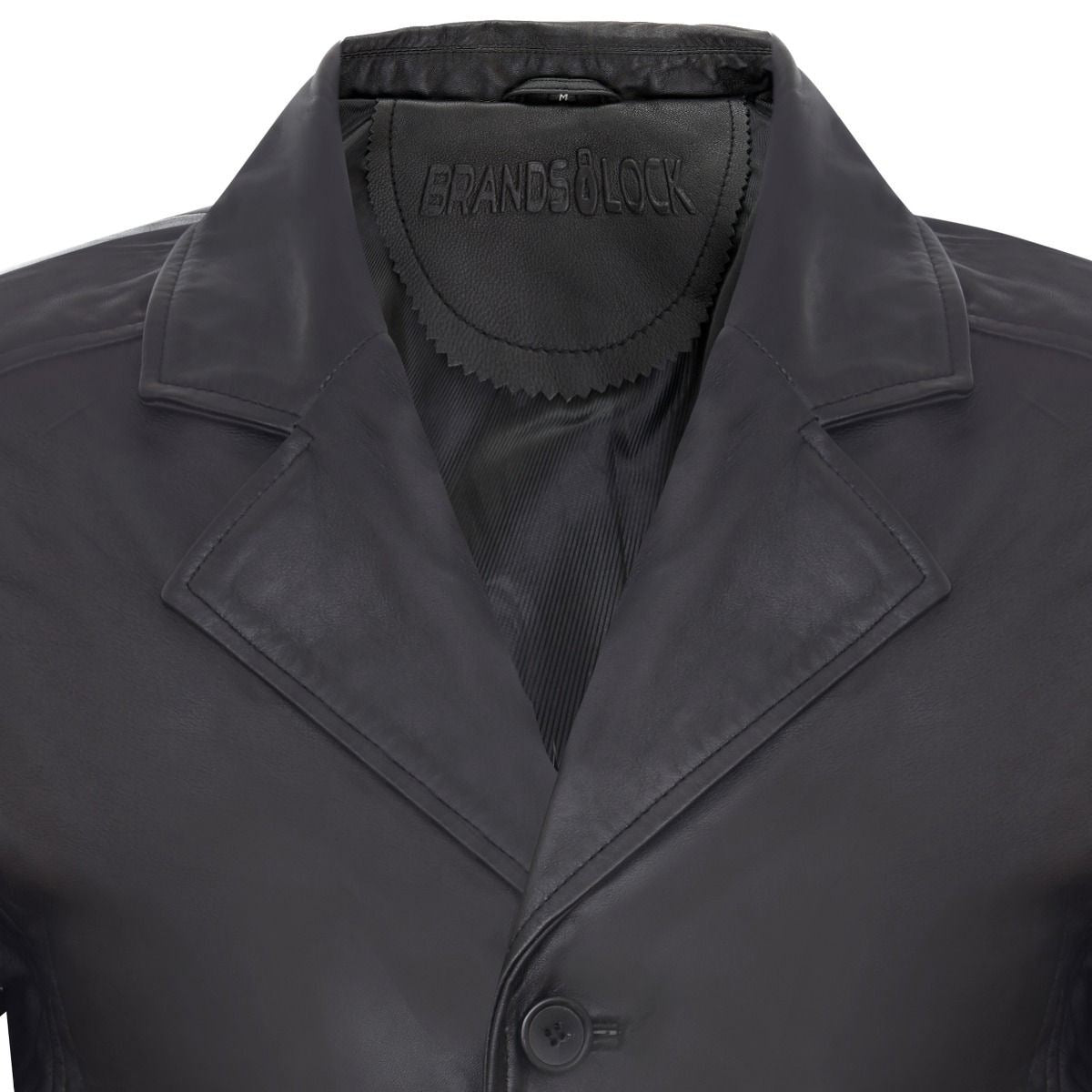 Mens Classic 3/4-Length Black Leather Overcoat-East Ham