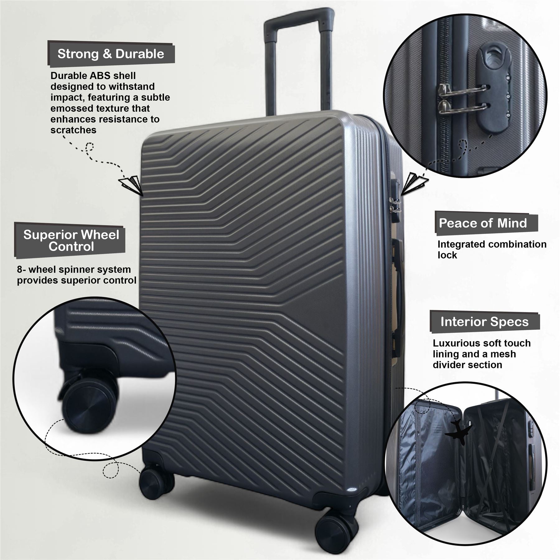 Junee Set of 3 Hard Shell Suitcase in Charcoal Grey