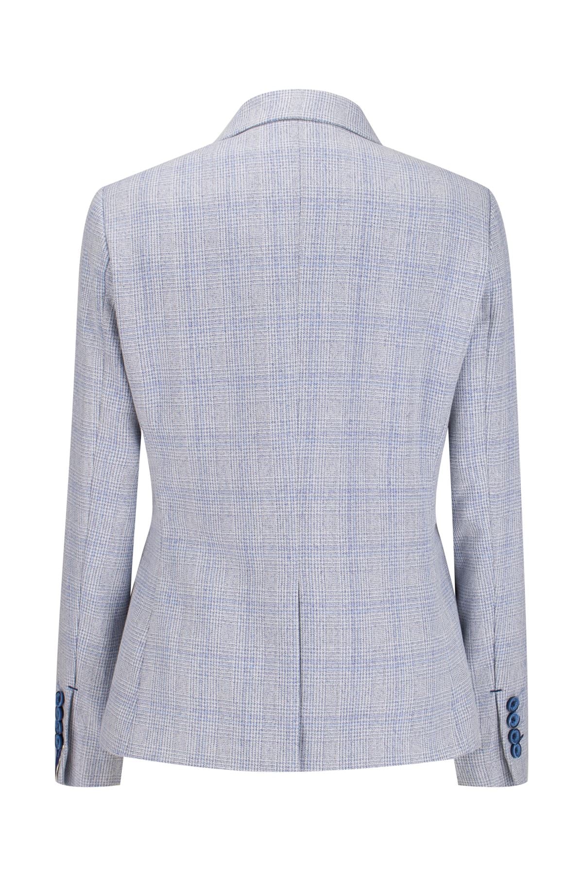 Womens Blue Check Blazer Wool Blend Herringbone Tweed