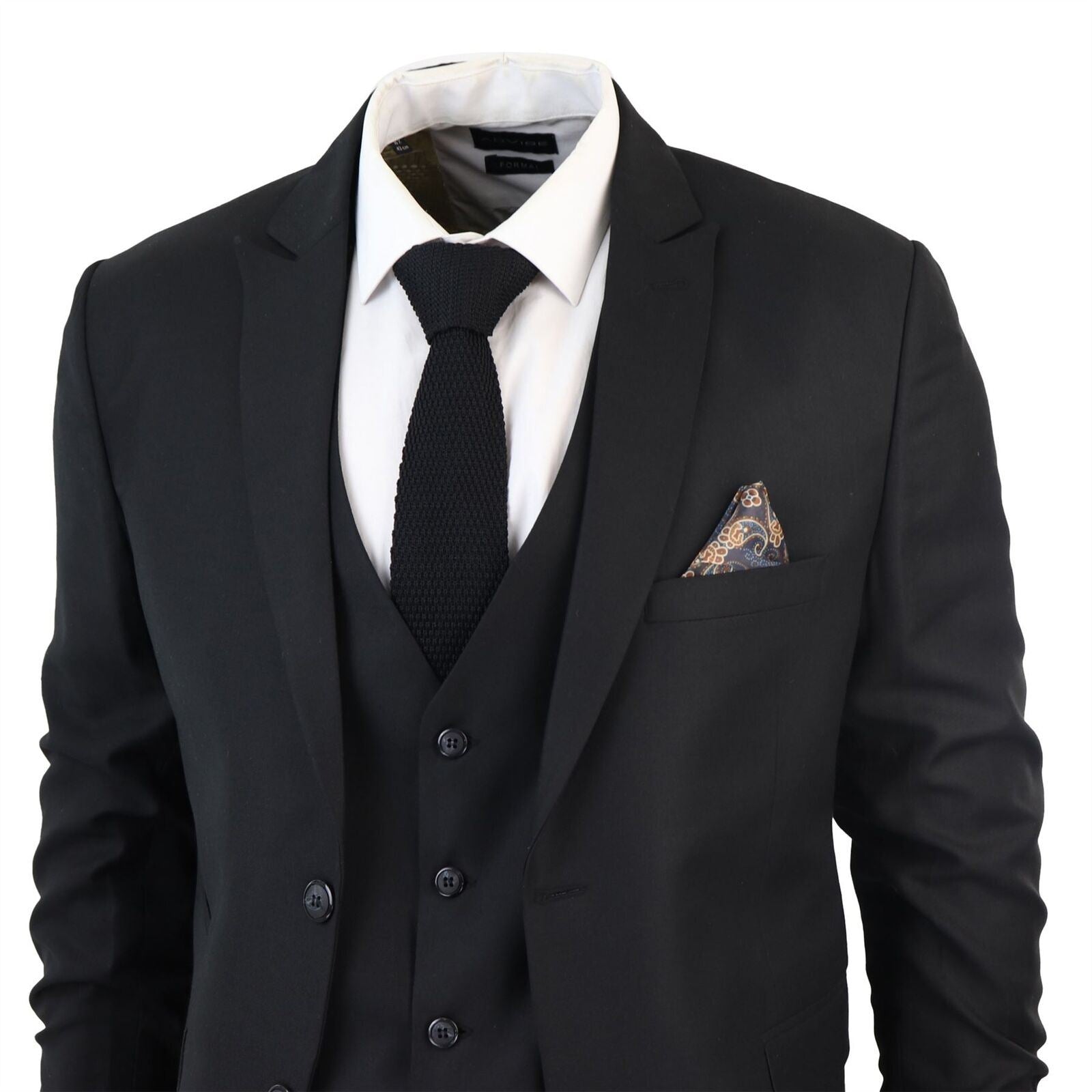 Mens IM1 Classic Plain Black 3 Piece Suit