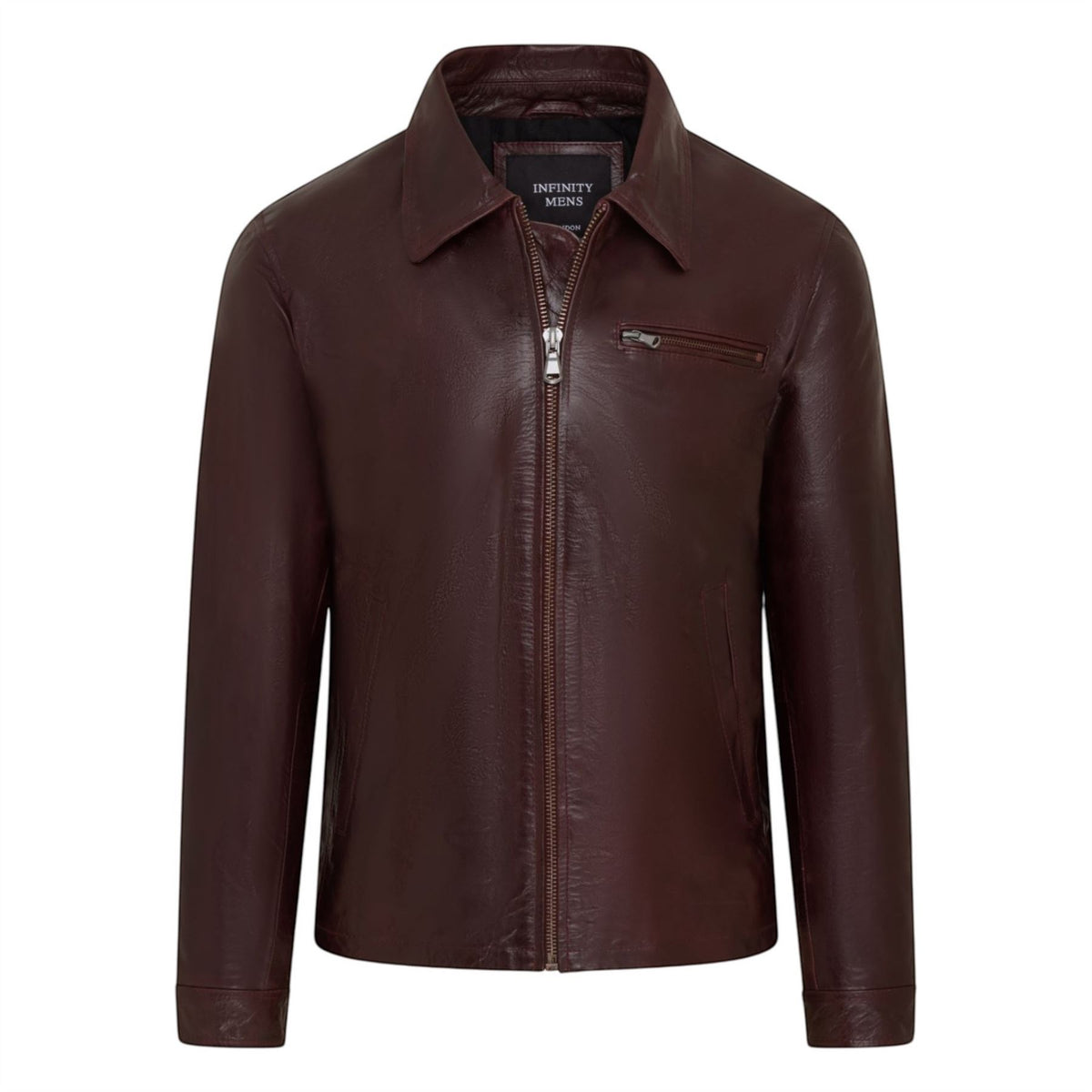 Mens Leather Harrington Collar Biker Jacket - Arick