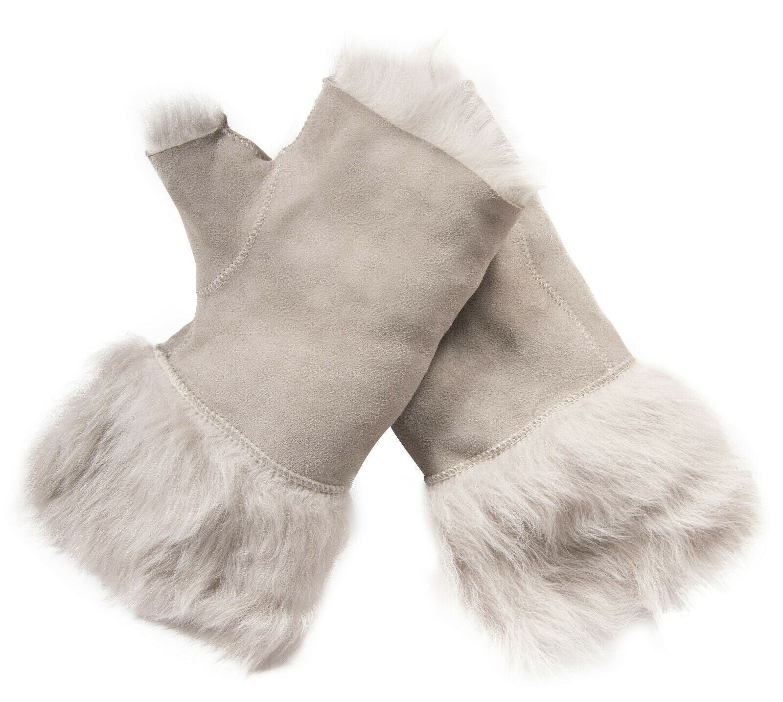 Womens Shearling Mittens Fingerless Cuffs Toscana Suede Sheepskin Fur