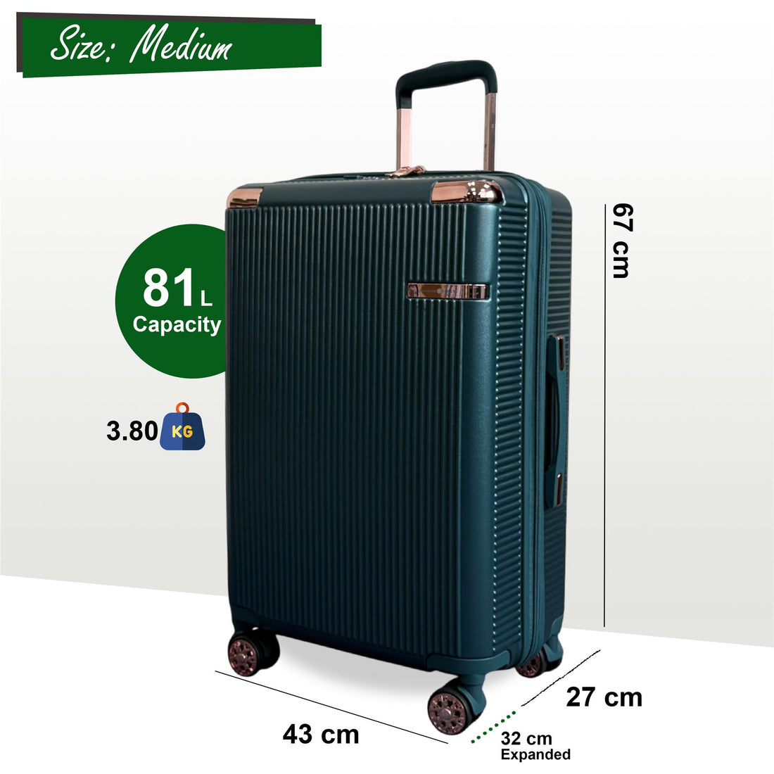 Cowra Medium Hard Shell Suitcase in Dark Green
