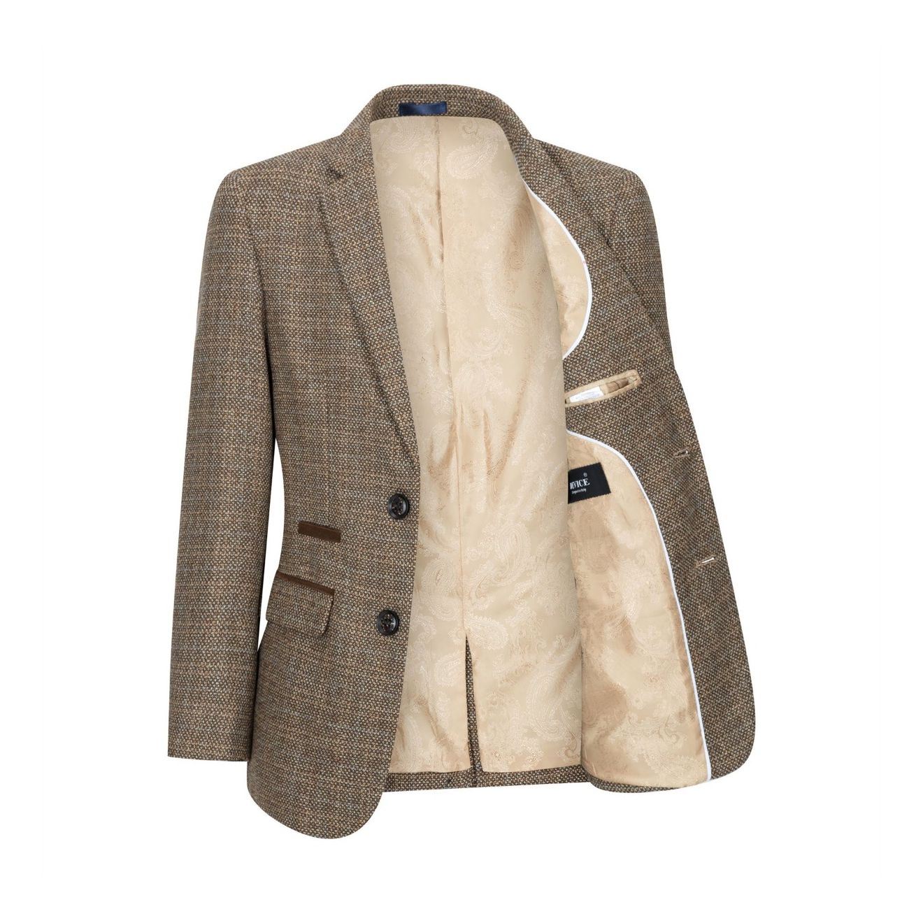 Boys 3 Piece Brown Tweed Check Vintage Retro Suit