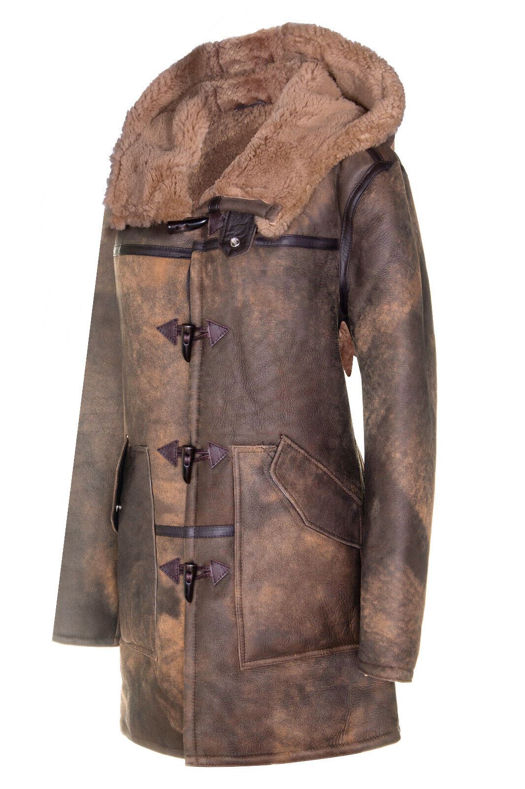 Mens Long Antique Sheepskin Duffle Overcoat-Leyburn