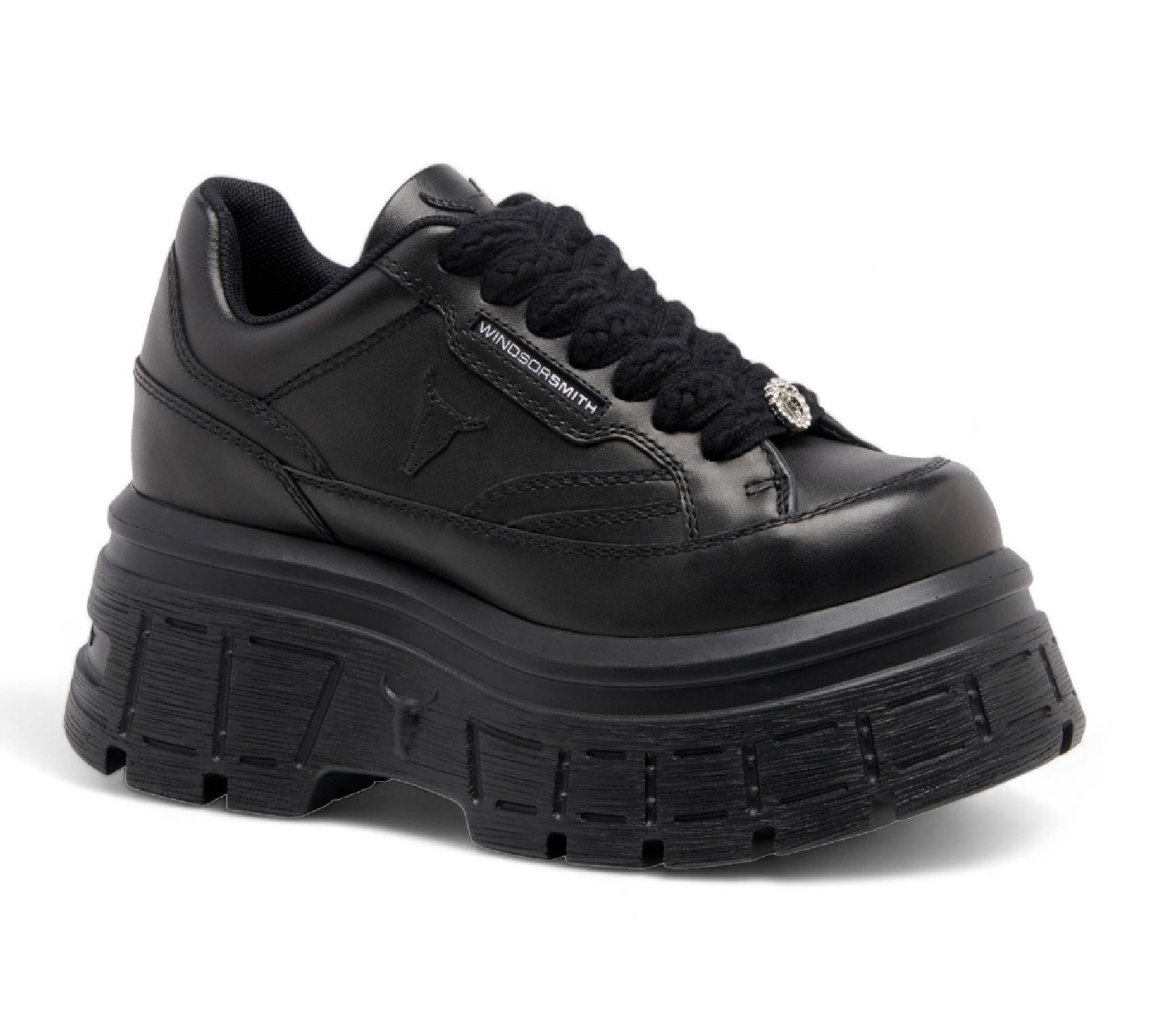 Windsorsmith Black Chunky Leather Sneakers - Swerve