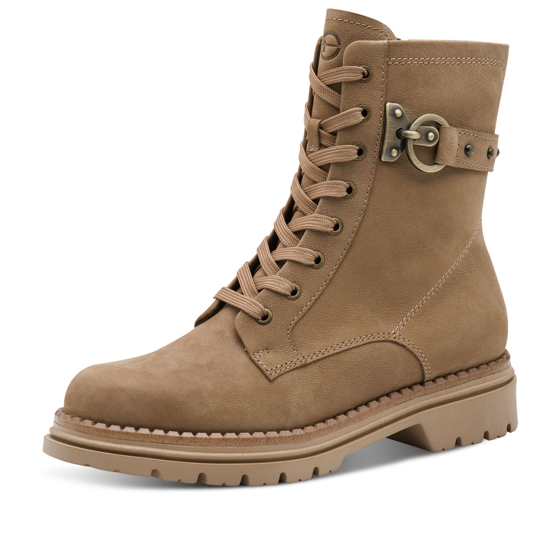 Tamaris Womens Fashion Camel Beige Leather Lace-Up Zip Combat Ankle Boots