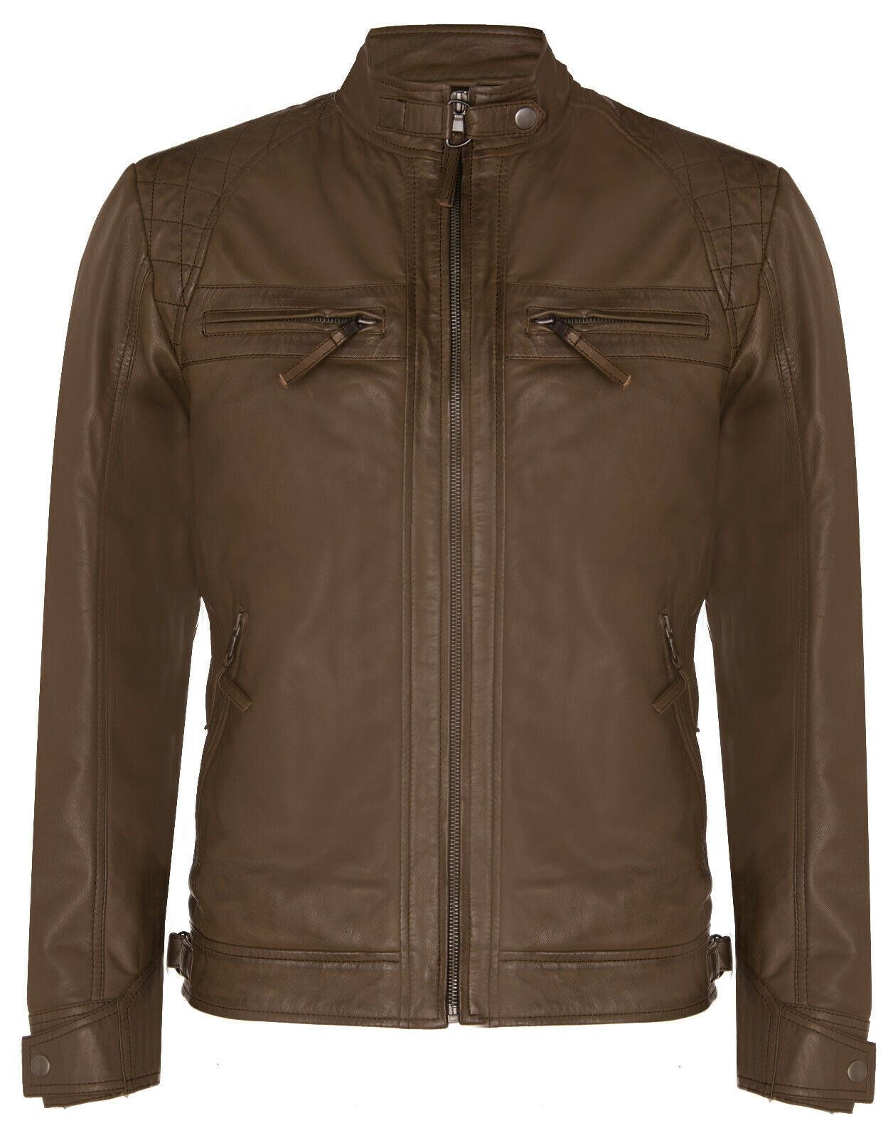 Men Classic Leather Quilted Biker Jacket-Silsden