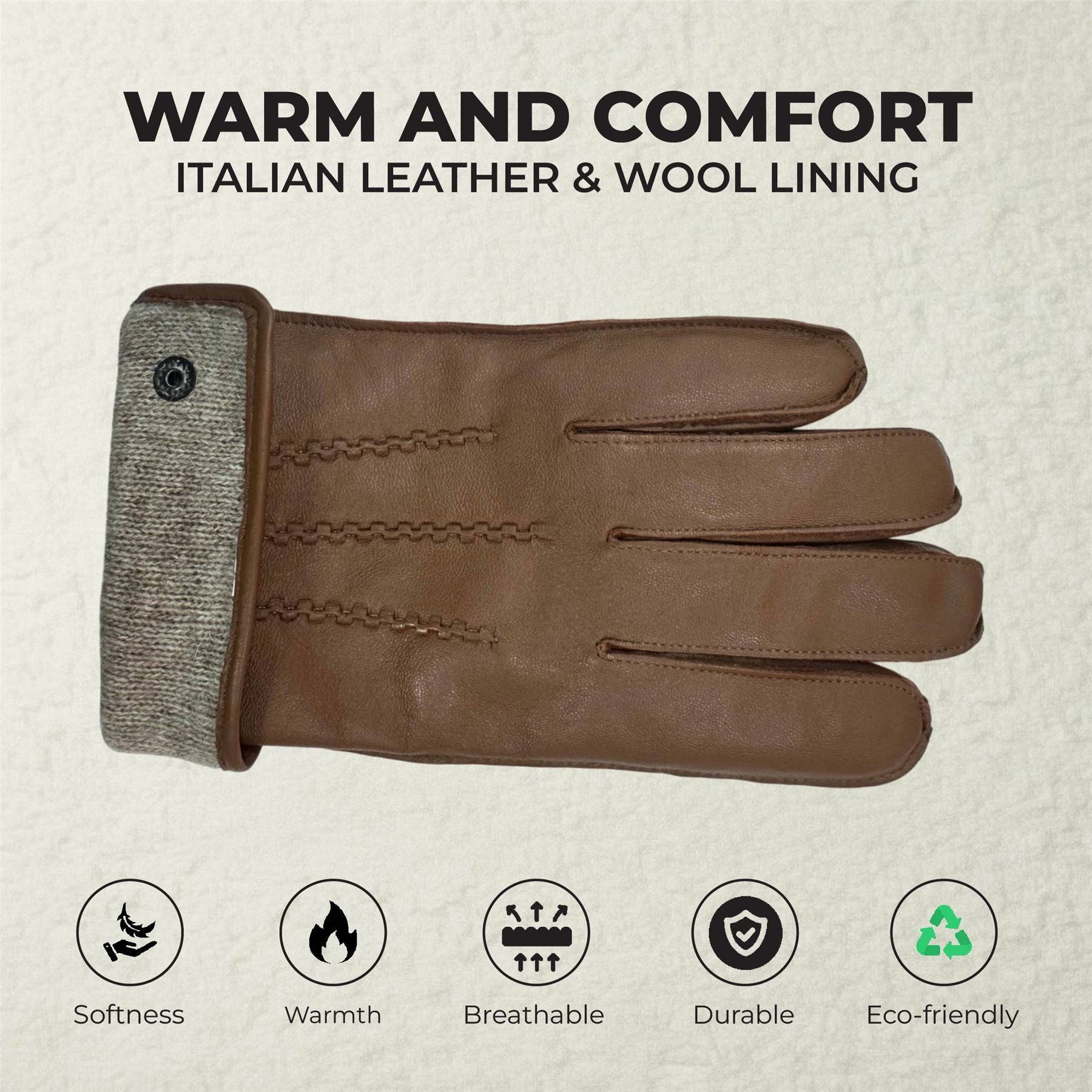 Men’s Italian Leather Warm Wool-Lined Winter Gloves - M-LGV-505