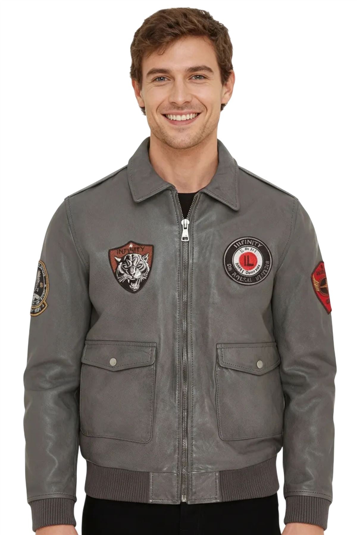 Men’s Leather Bomber G-1 Aviator Collar Jacket - Maverick