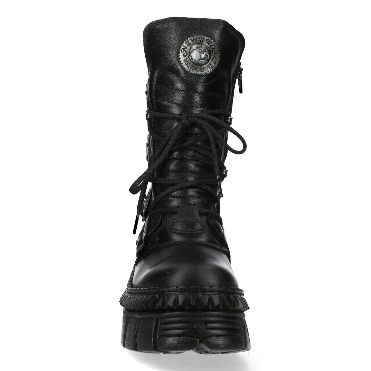 New Rock Mid-Calf Leather Platform Boots-WALL373-S6