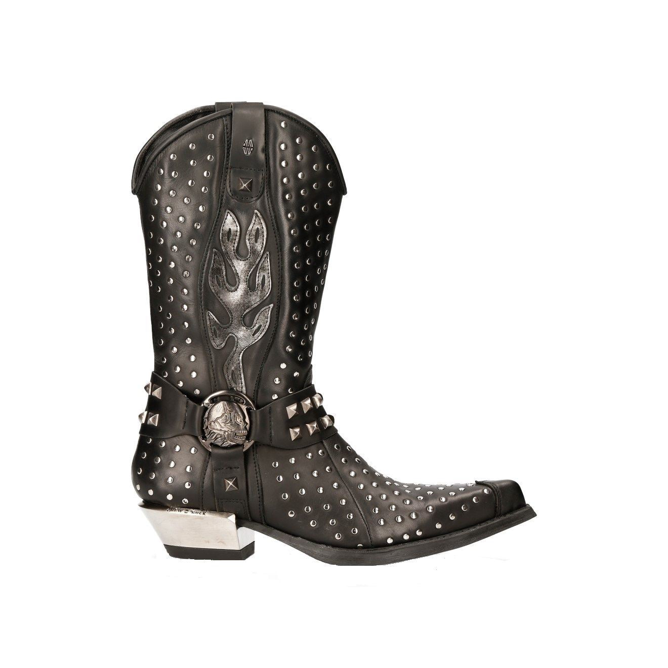 New Rock Black Leather Studded Cowboy Boots- M-7928-S1