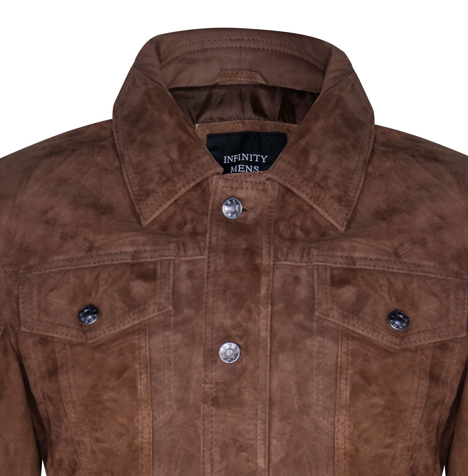 Mens Suede Leather Denim Jeans Jacket-Dover