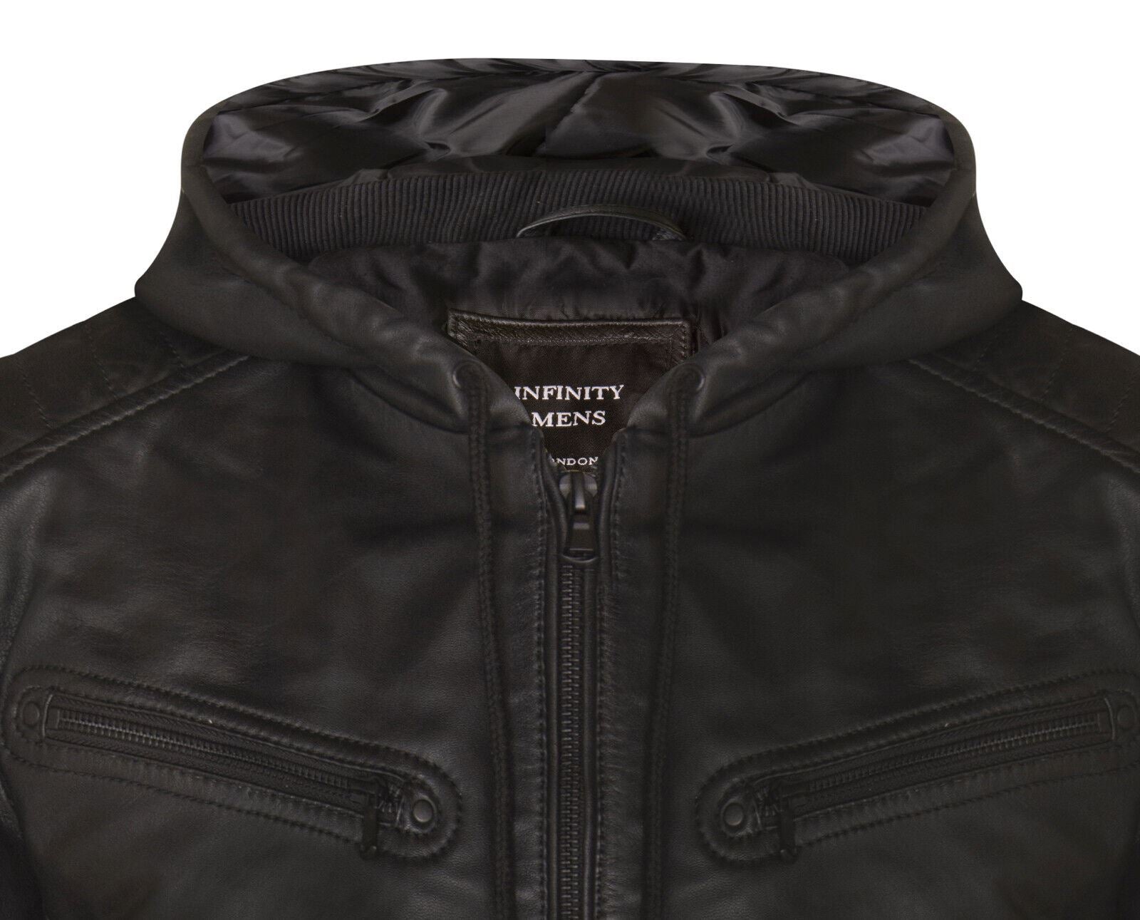 Mens Leather Hooded Bomber Jacket - Cromer