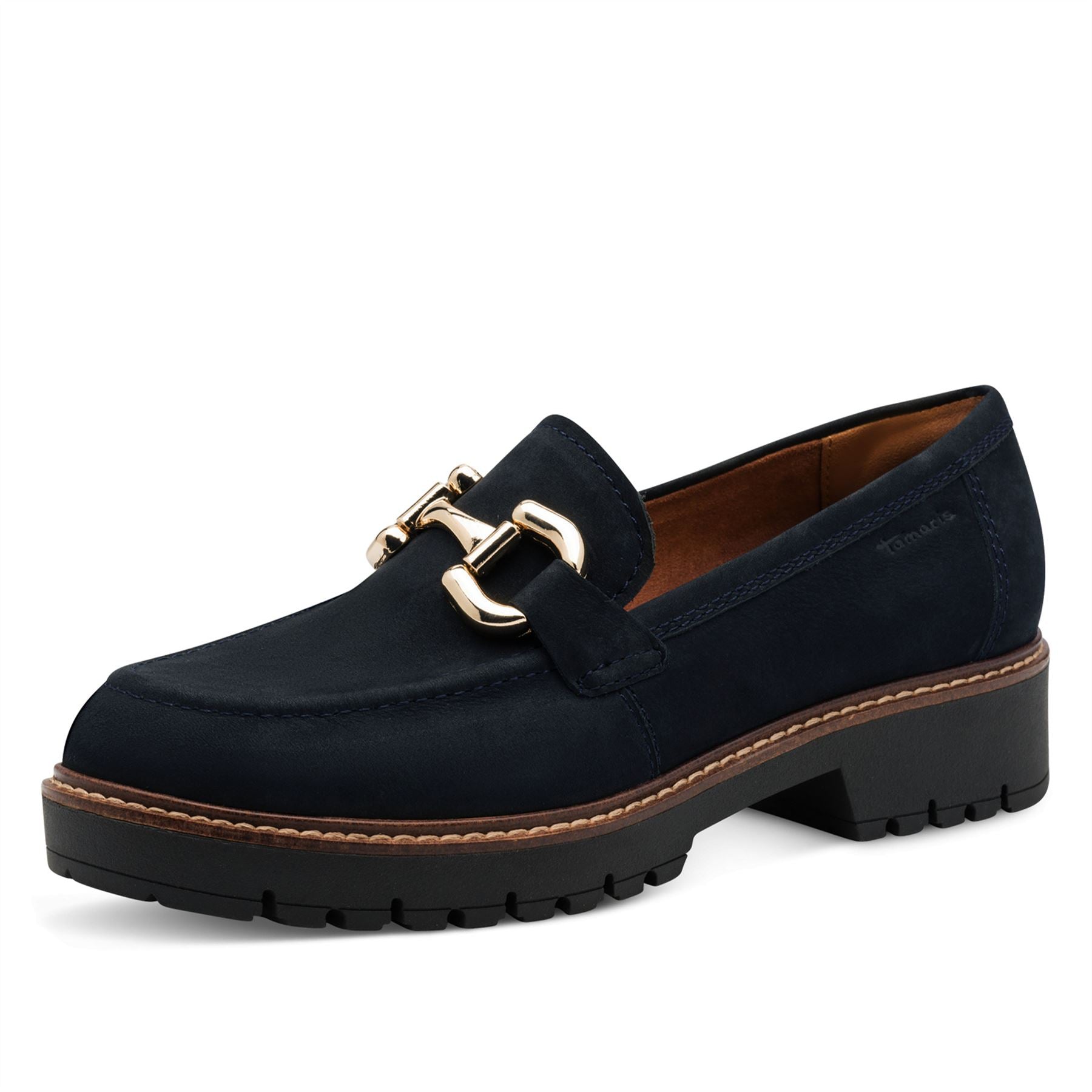 Tamaris Womens Navy Blue Leather Loafers Slip-On Platform Shoes