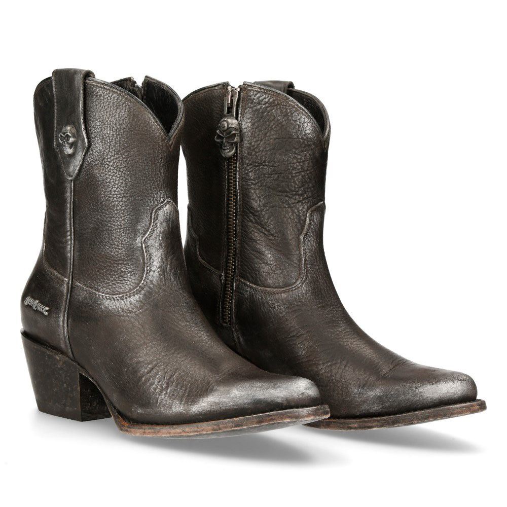 New Rock Black Leather Pointed Cowboy Boots- WSTM006-S1