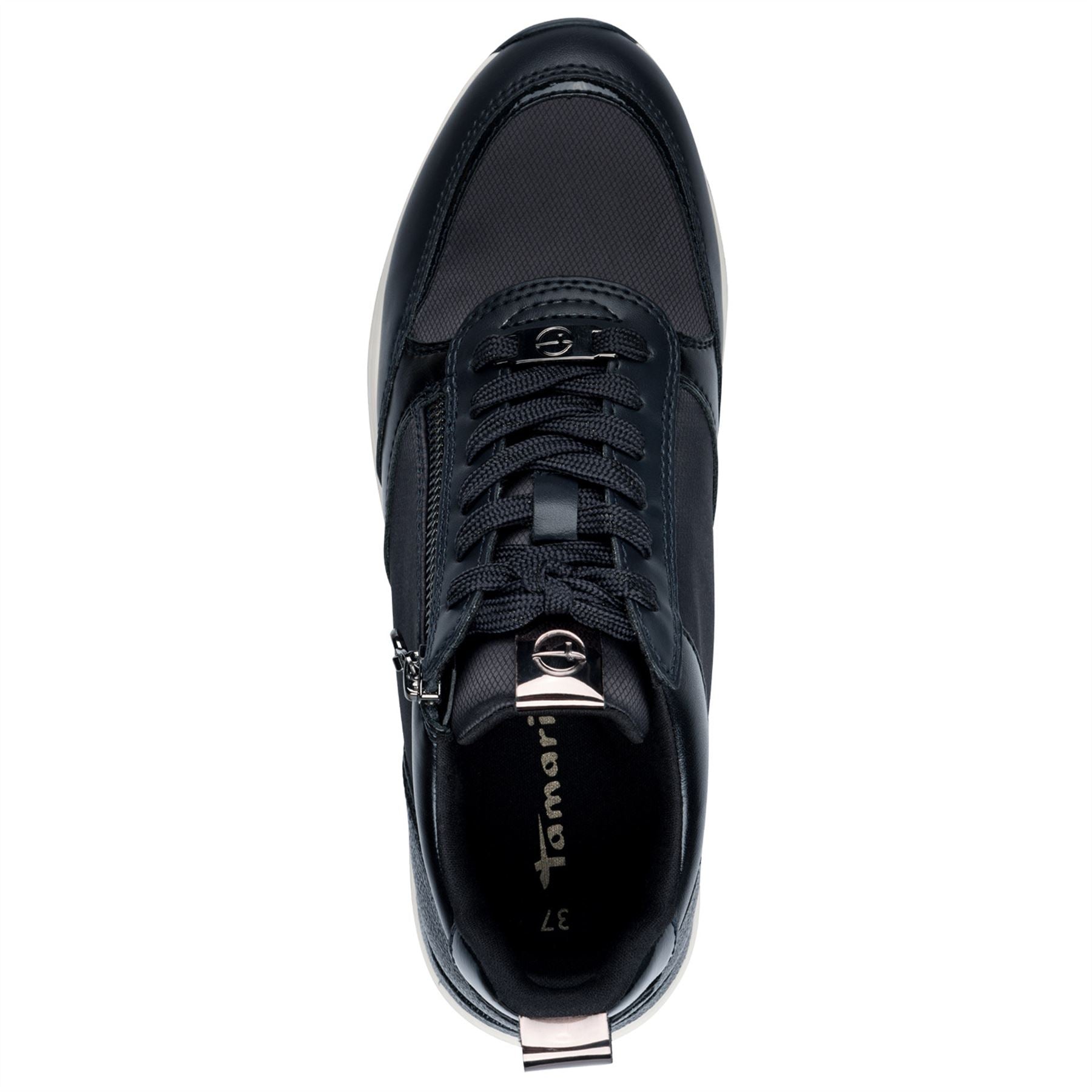 Tamaris Womens Navy Blue Fashion Lace-up Zipped Sneakers Trainers
