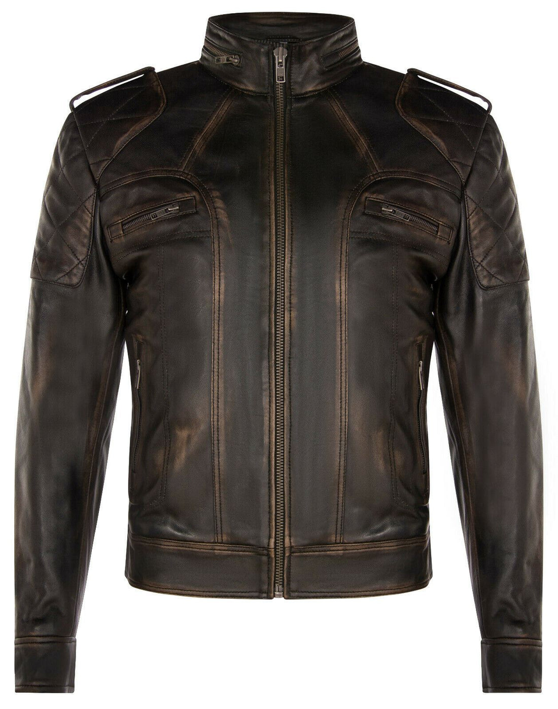 Mens Vintage Leather Biker Jacket-Sale - Upperclass Fashions 