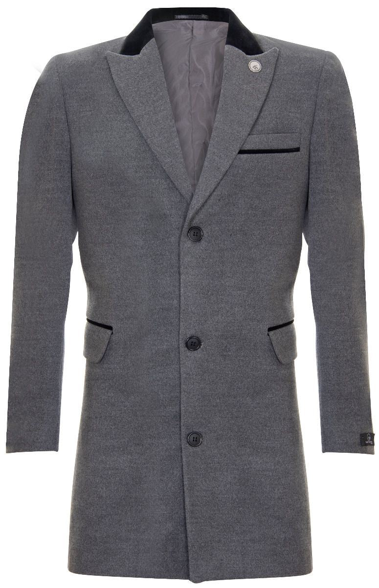 Mens 3/4 Grey Long Crombie Overcoat Jacket Herringbone Tweed Coat Peaky Blinder - Upperclass Fashions 