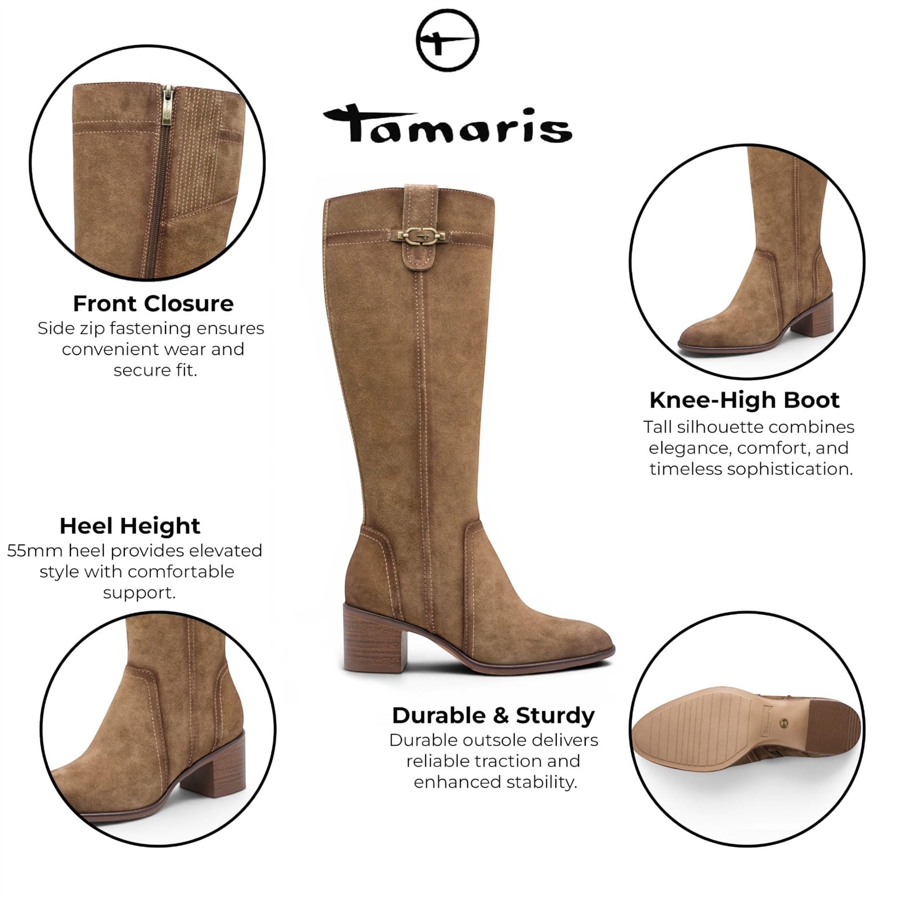 Tamaris Women’s Brown Suede Leather Riding Knee-High Heel Long Boots - 25576-47