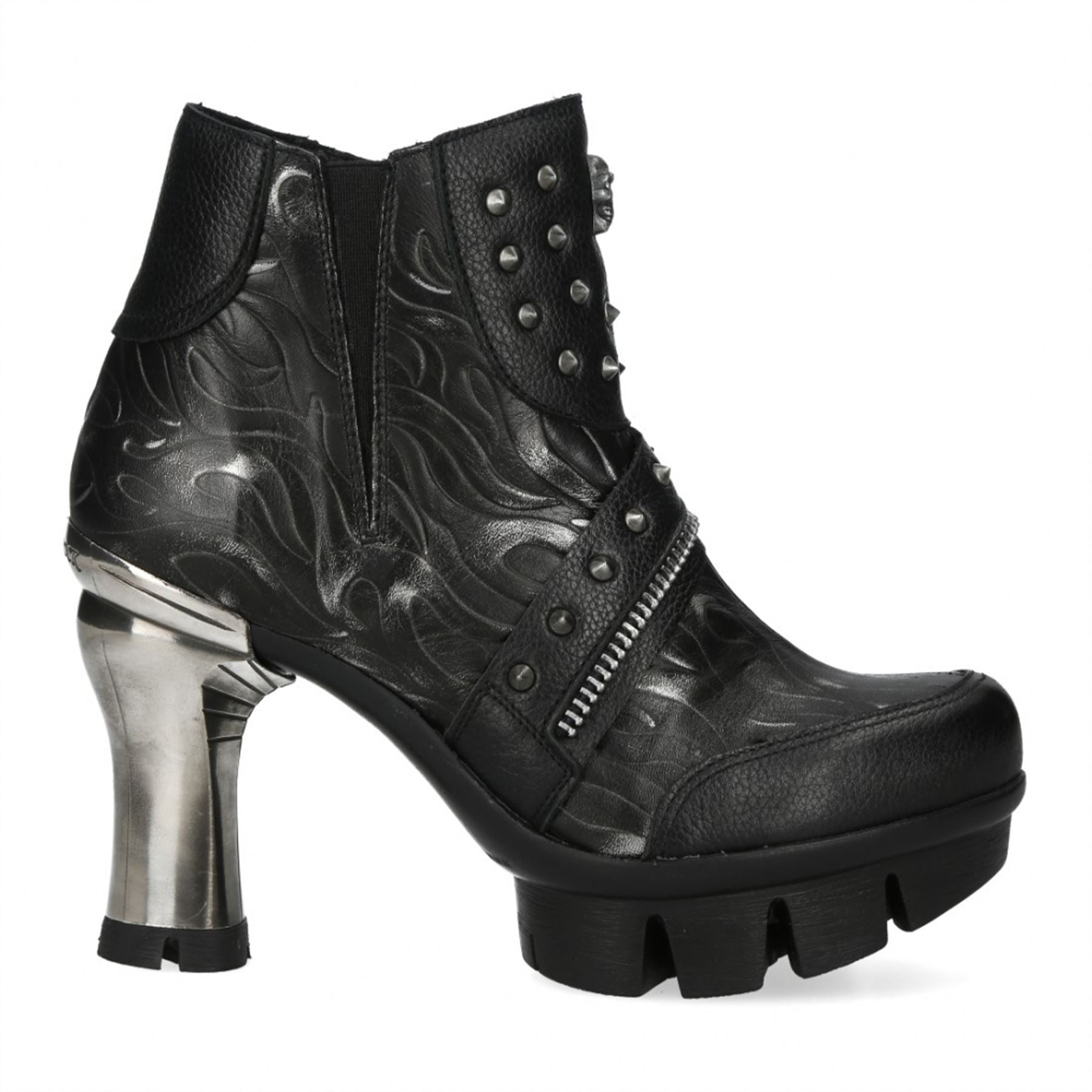 New Rock Womens NEOPUNK001-C19 Black Gothic Heeled Punk Leather