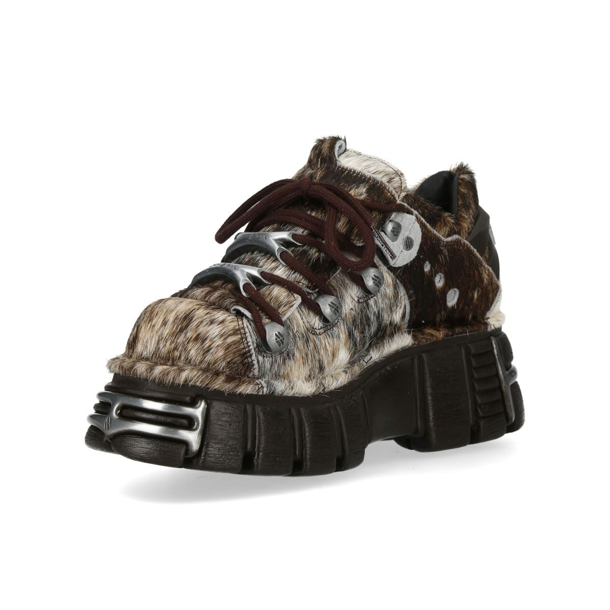 New Rock Brown Fur Leather Gothic Platform Ankle Boots - M-120N-C114