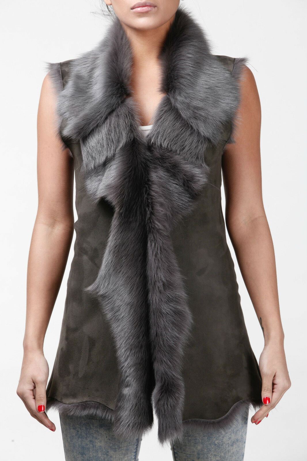 Womens Warmer Toscana Sheepskin Long Gilet-Seaford
