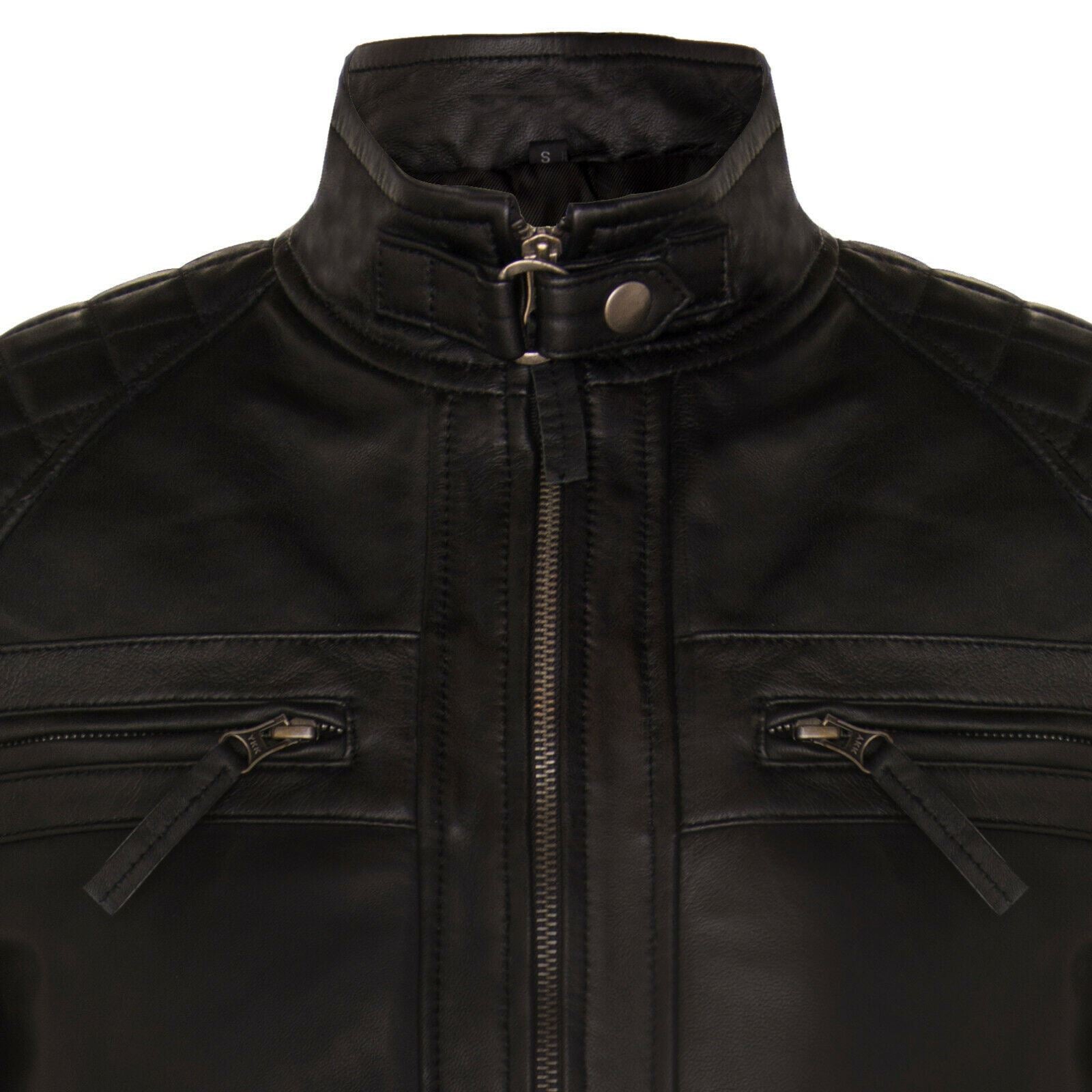 Men Classic Leather Quilted Biker Jacket-Silsden
