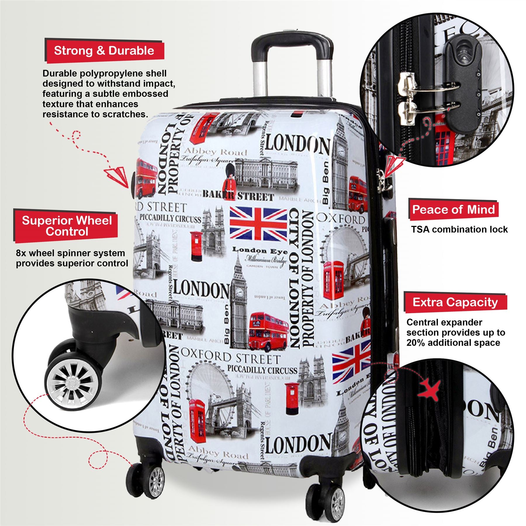 Cooma Set of 3 Hard Shell Suitcase London in Black Flower