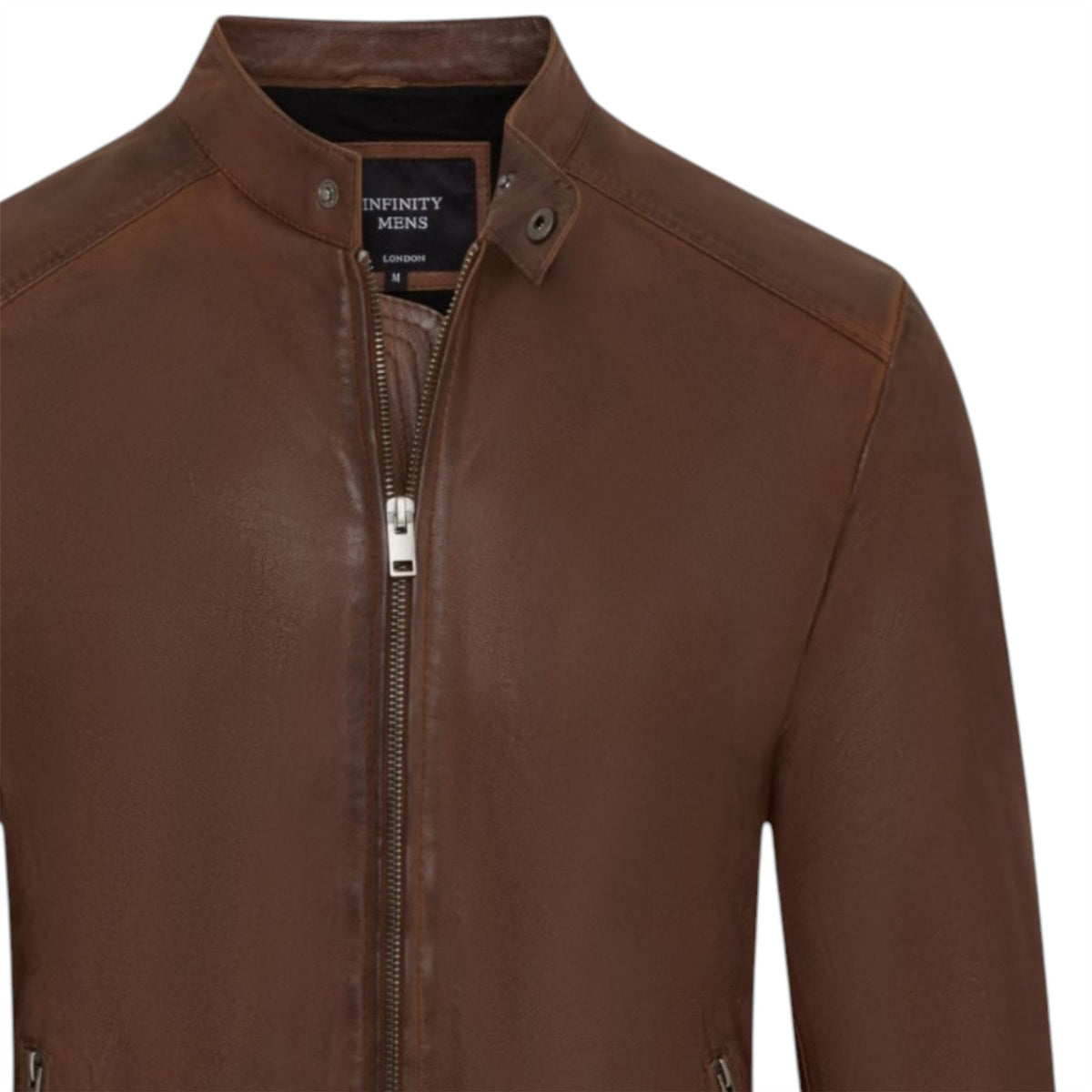 Mens Leather Stand Collar Cafe Racer Biker Jacket - E184