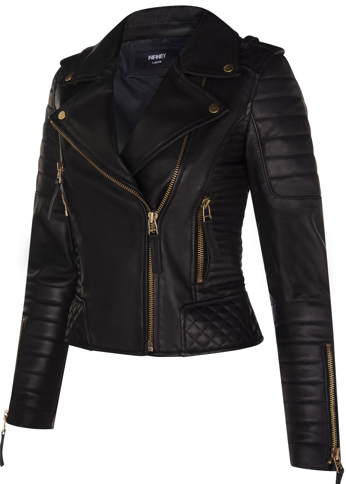 Womens Quilted Brando Leather Biker Jacket-Loftus