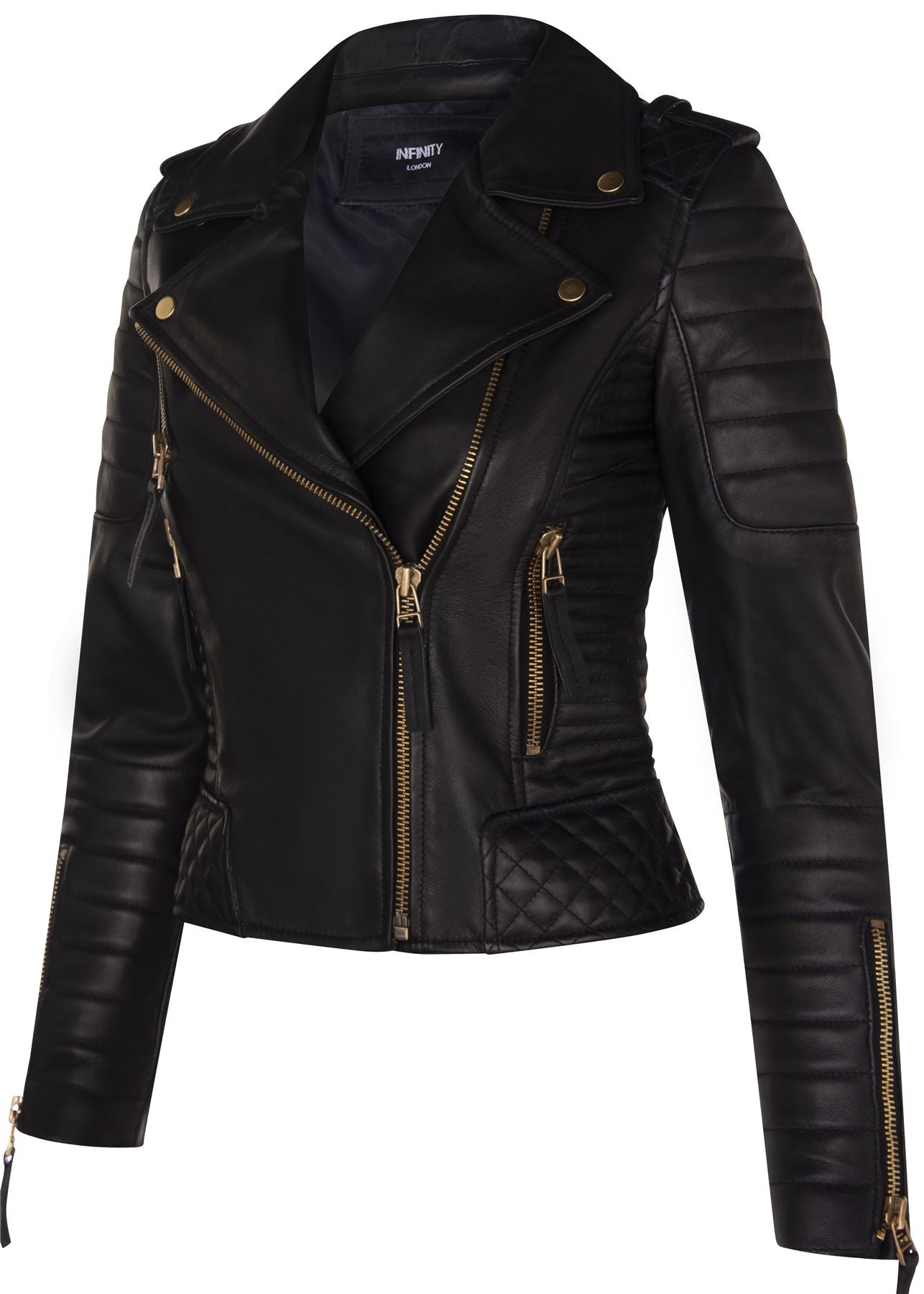 Womens Quilted Brando Leather Biker Jacket-Loftus