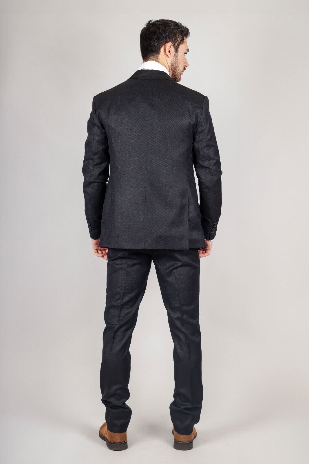 Mens IM1 Double Brusted Plain Black 3 Piece Suit