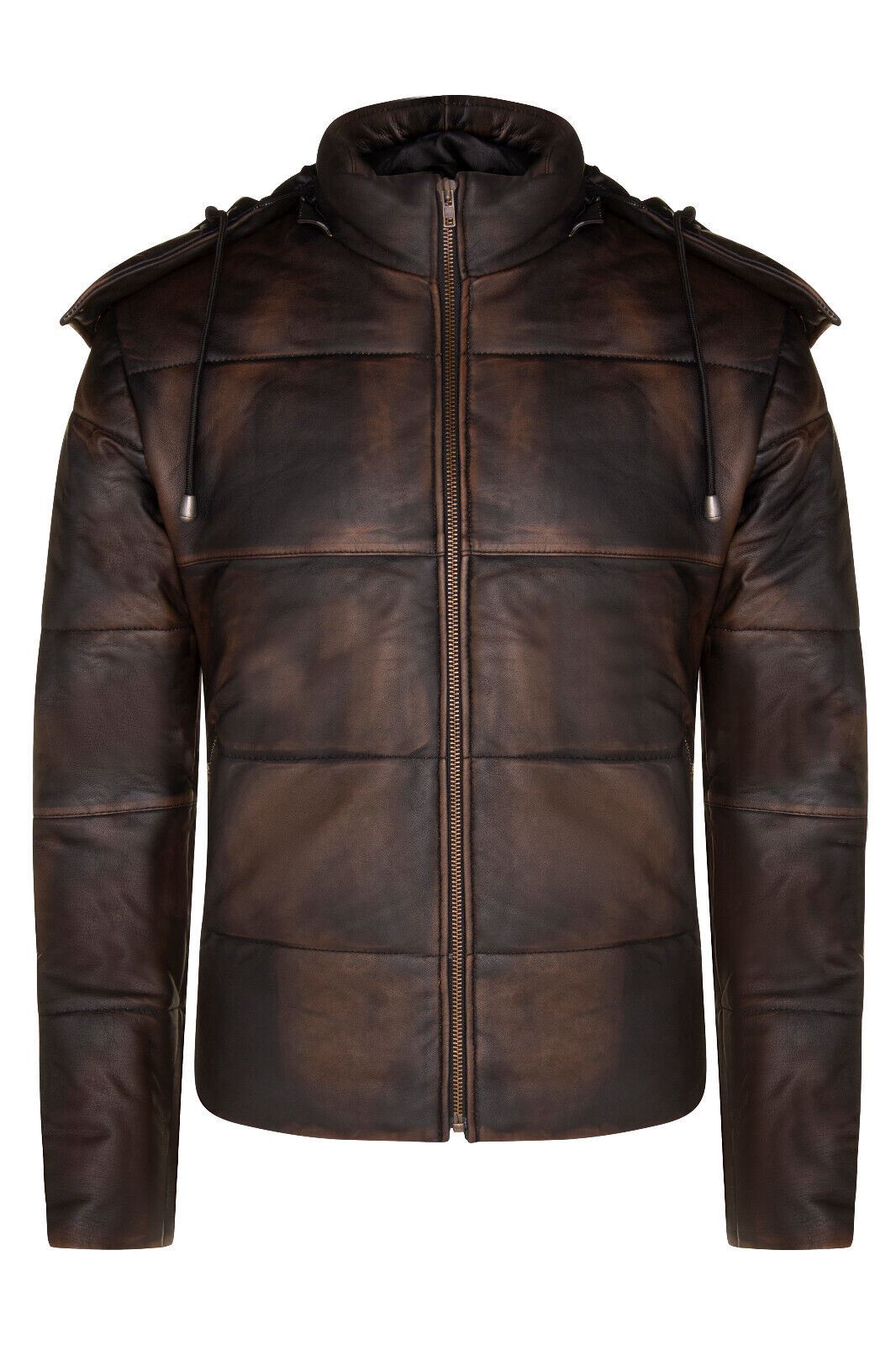 Mens Hooded Puffer Leather Bomber Jacket-Corbridge