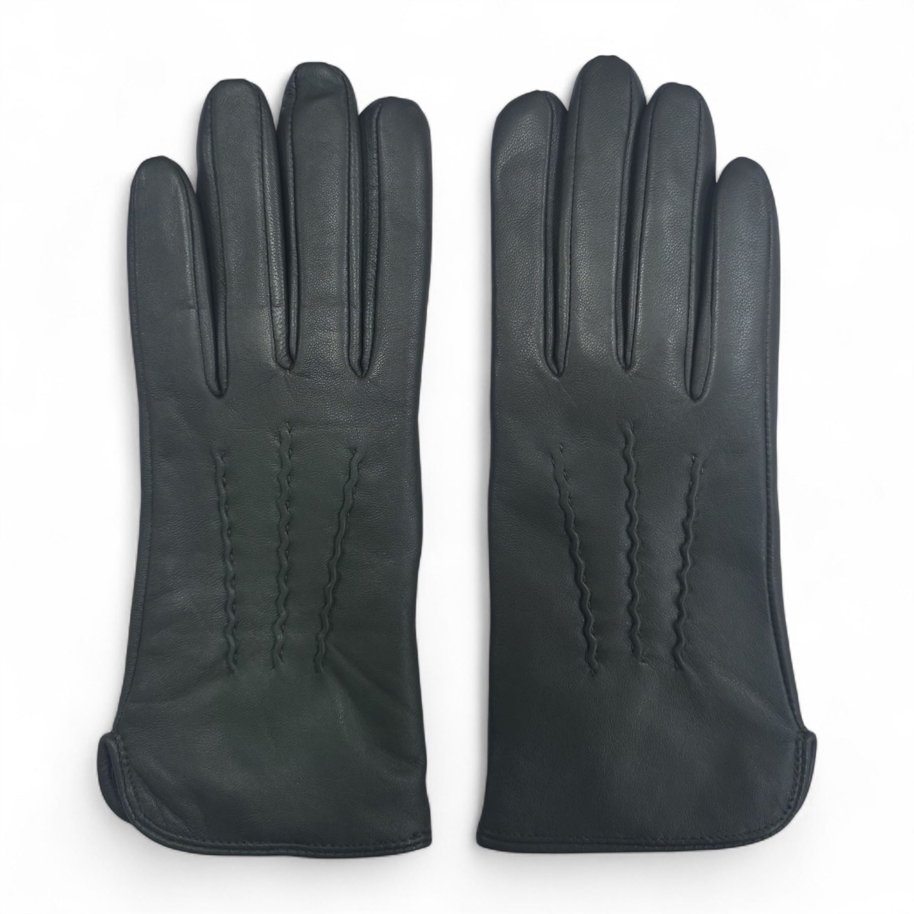 Womens Italian Leather Winter Stitch Line Design Soft Wool Lining Gloves