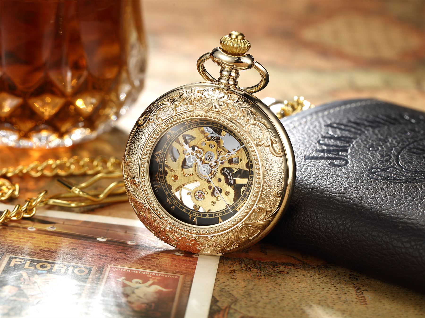 Vinatage Mechanical Alloy Skeleton Half Hunter Pocket Watch