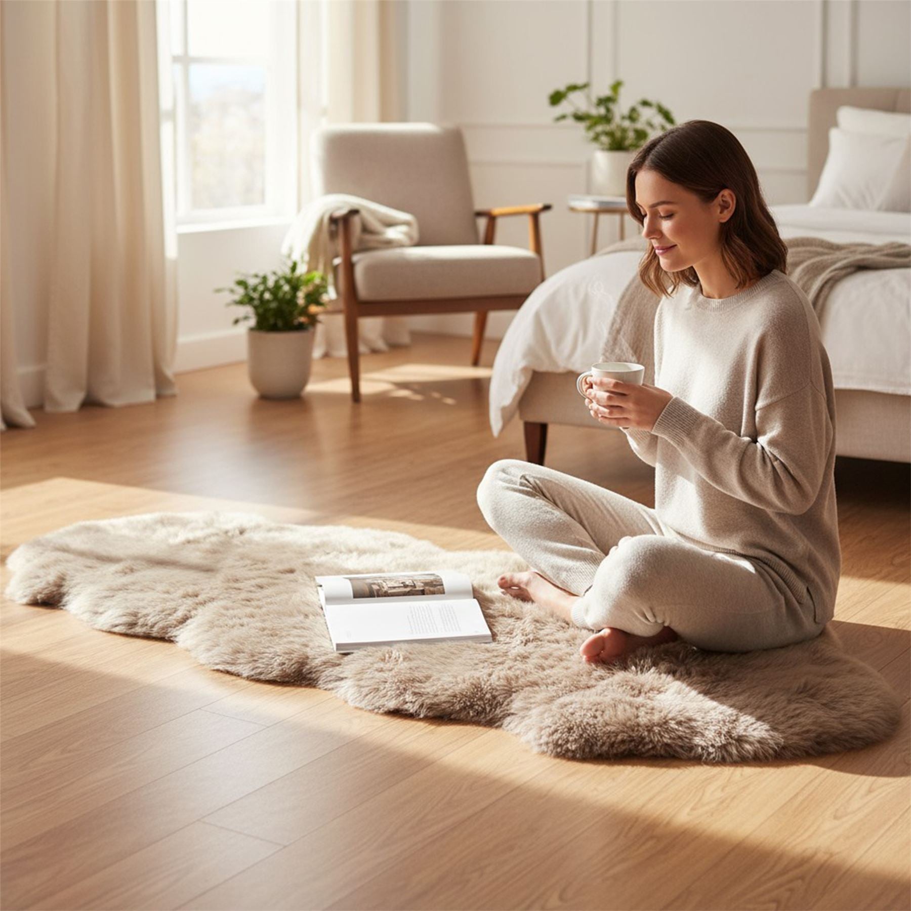 Genuine Sheepskin Double Natural Fluffy Silky Soft Real Wool Rug