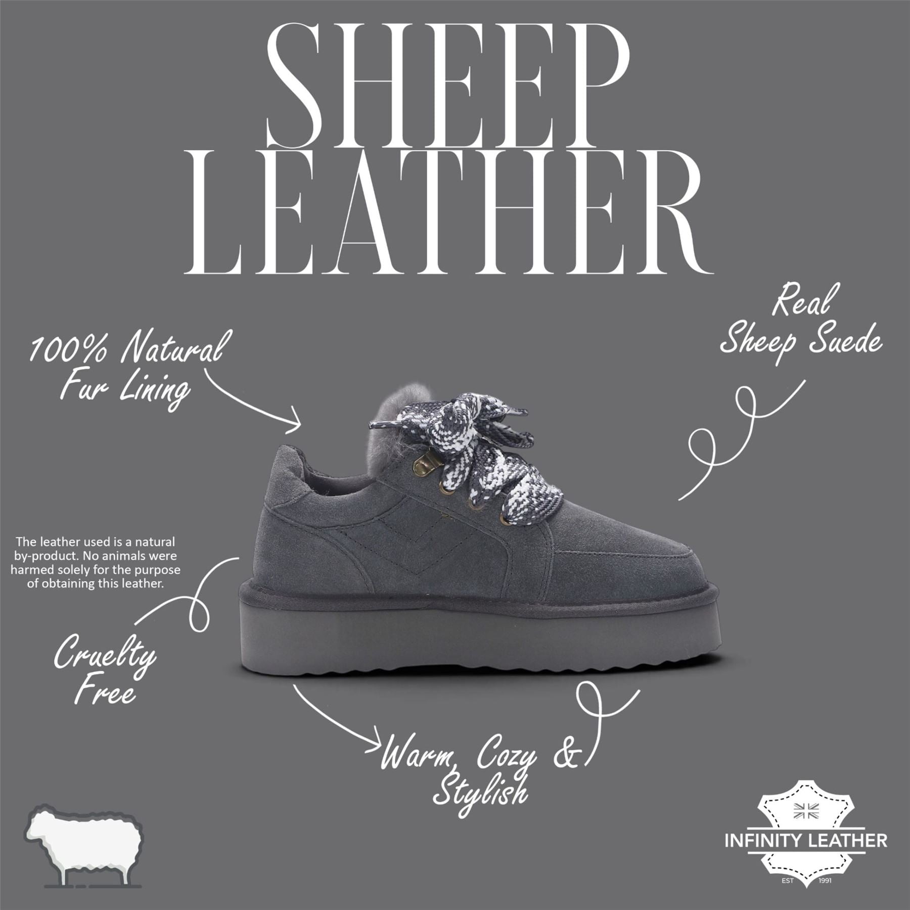 Women’s Grey Genuine Sheepskin Fur-Lined Winter Wedge Trainers - Moonstone