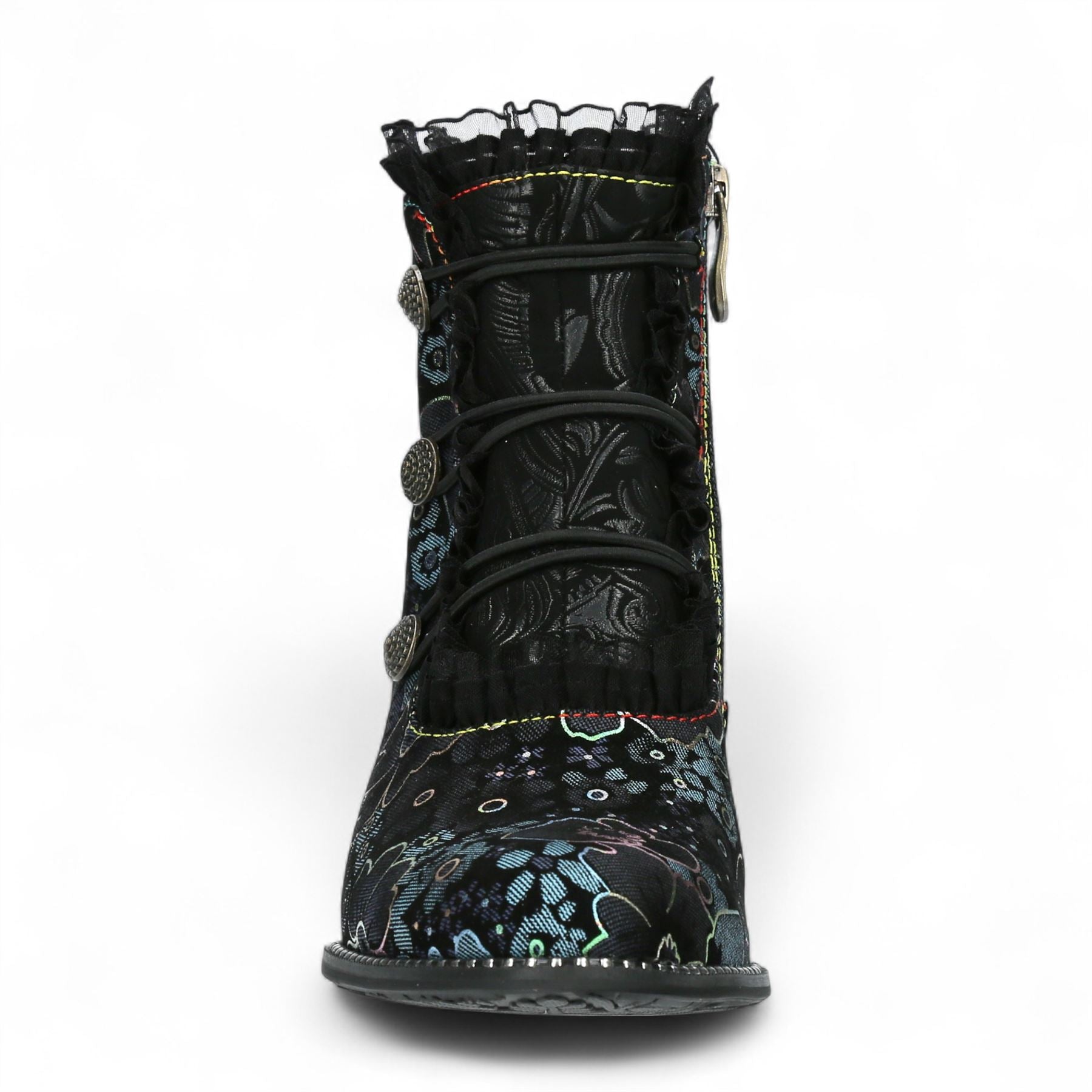 Laura Vita Elcodieo 224 Blue Floral Womens Gothic Victorian Leather Ankle Heeled Boots