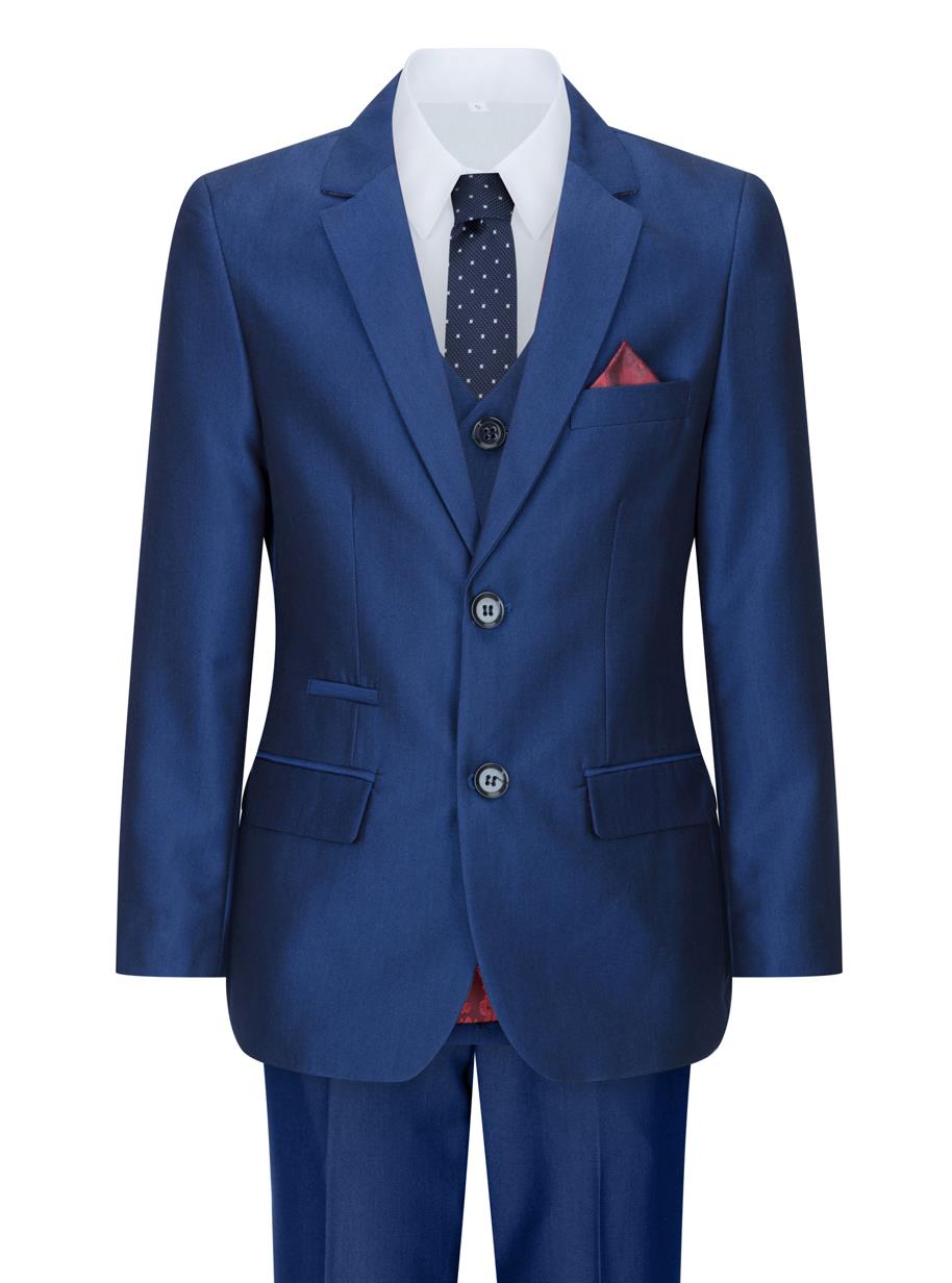 Boys 3 Piece Shiny Royal Blue Classic Suit - Upperclass Fashions 