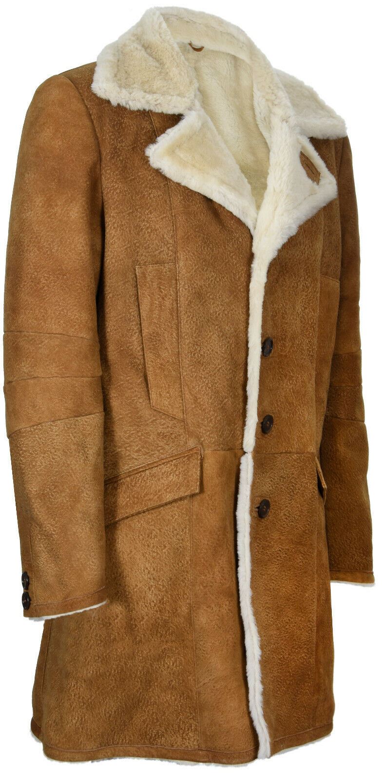 Mens Long Sheepskin shearling Trench Coat-Lewes