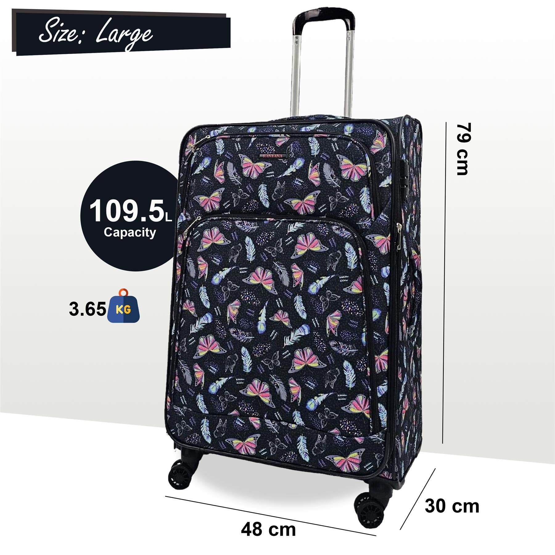 Ashville Large Soft Shell Suitcase in Butterfly