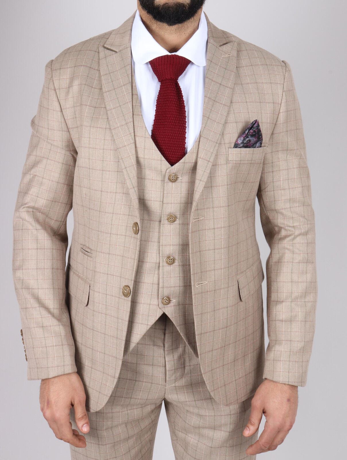 Mens IM2 Classic Plain Beige 3 Piece Suit