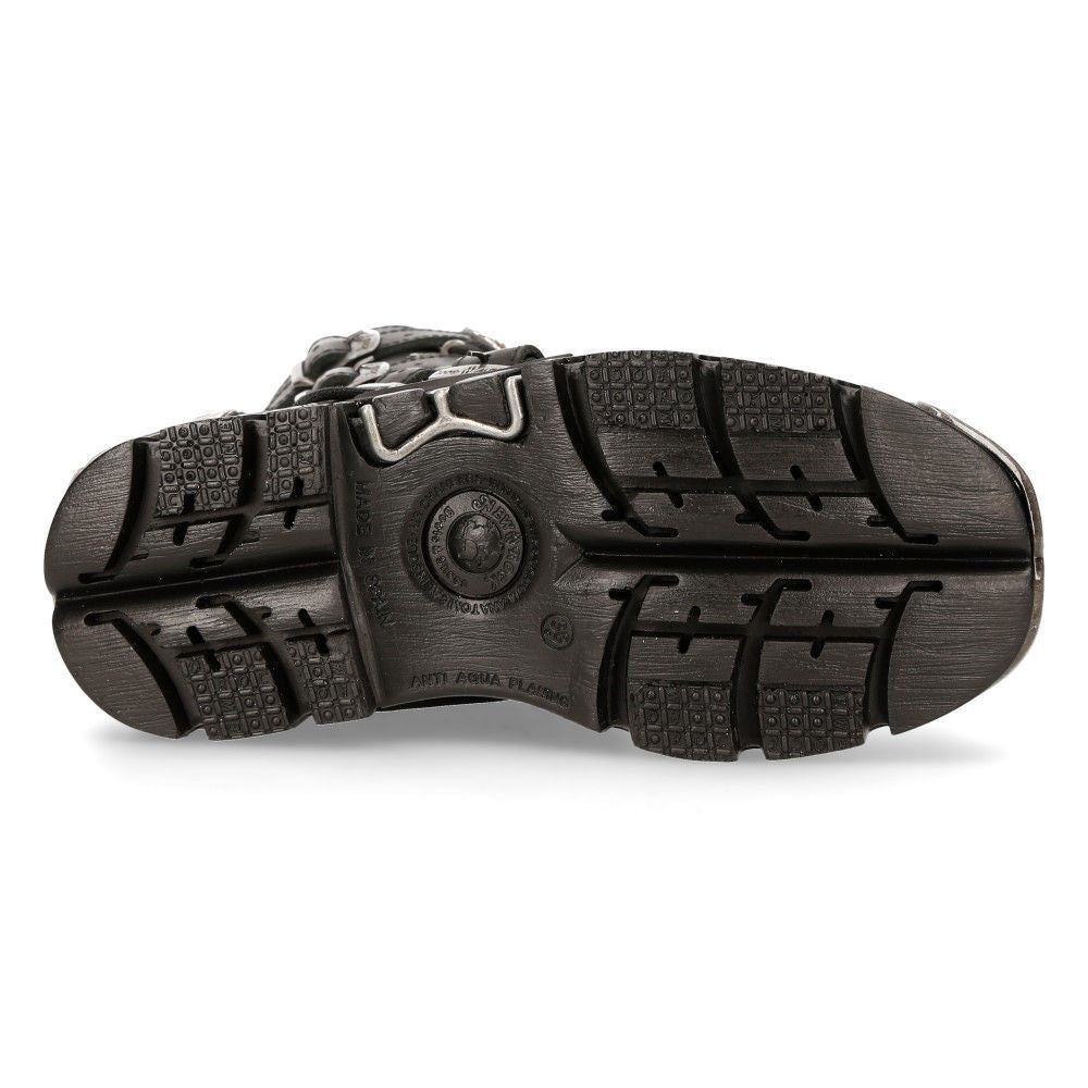 New Rock Flame Accented Black/Red Leather Biker Skull Boots - 107-S1