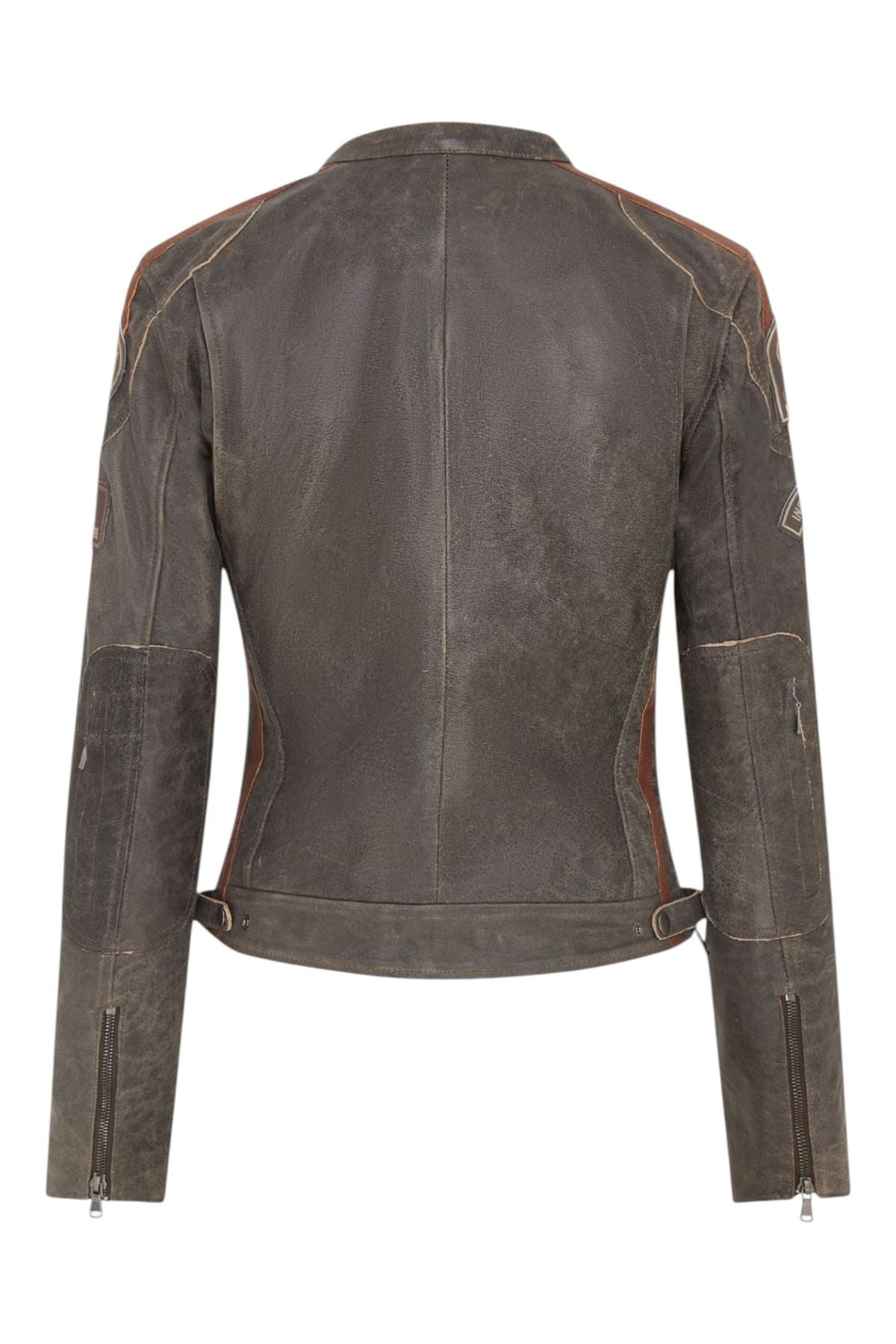 Womens Biker Racing Badges Leather Jacket-Eastleigh