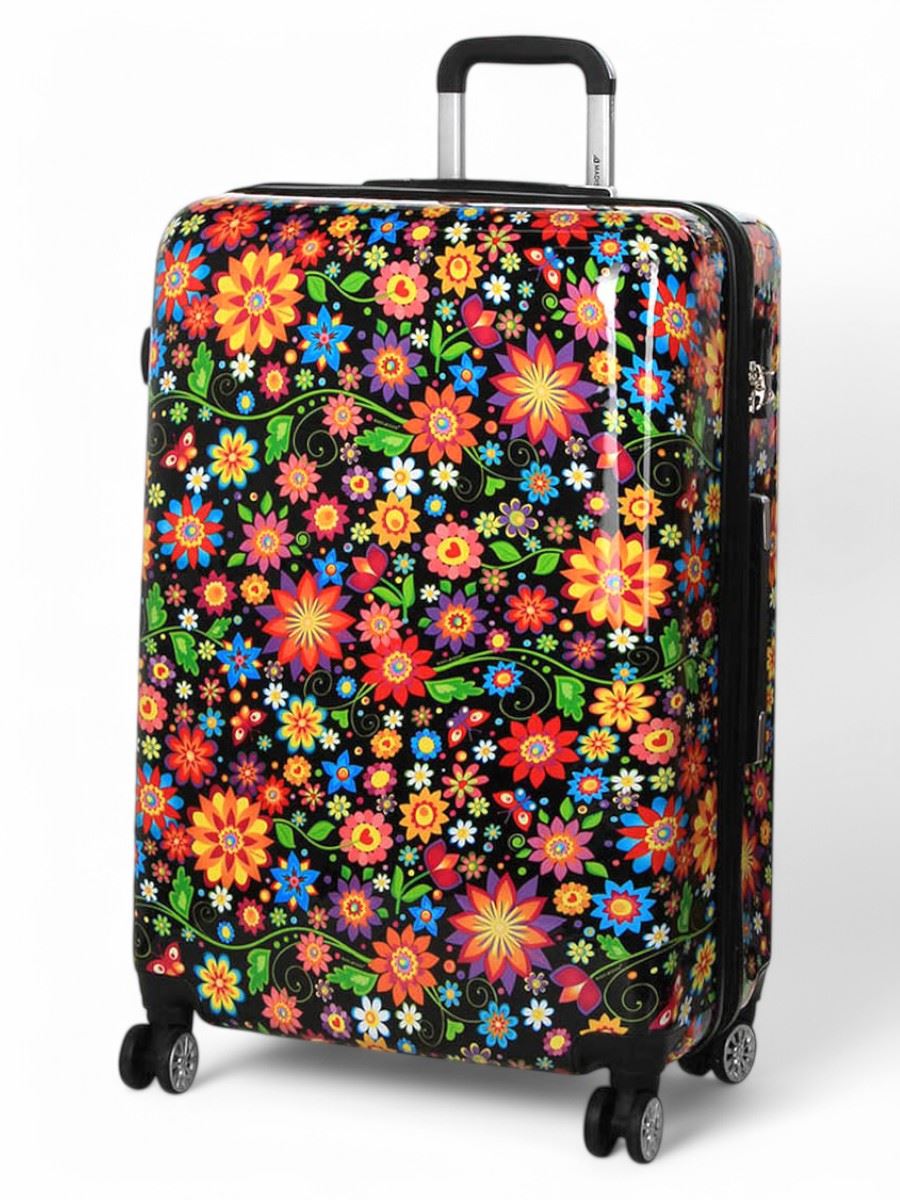 Ballina Large Hard Shell Suitcase in Black Flower