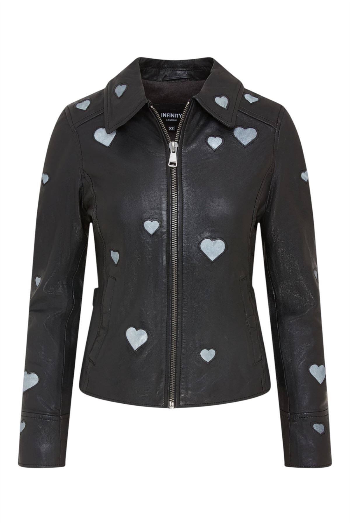 Women’s Black Leather Hearts Biker Jacket - Wynyard